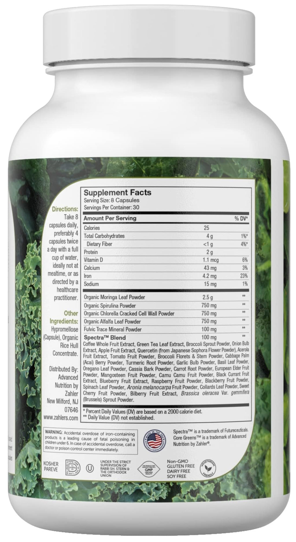 Zahler Core Greens – Superfood Greens Capsules with Spirulina, Chlorella, Spectra Blend | Kosher, 240 Capsules (240 Capsules)