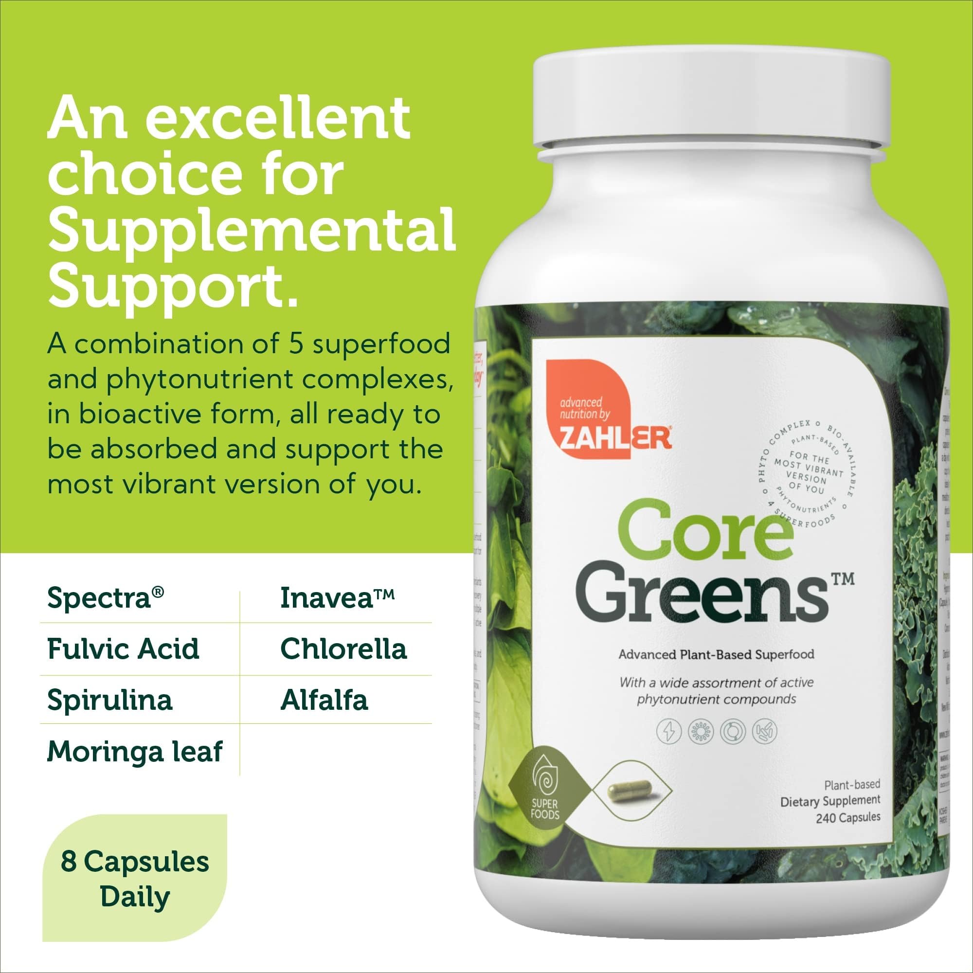 Zahler Core Greens – Superfood Greens Capsules with Spirulina, Chlorella, Spectra Blend | Kosher, 240 Capsules (240 Capsules)