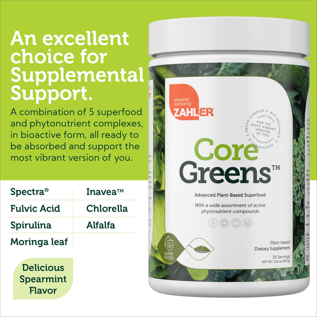 Zahler Core Greens Powder – Superfood Greens, Spirulina, Chlorophyll | Kosher