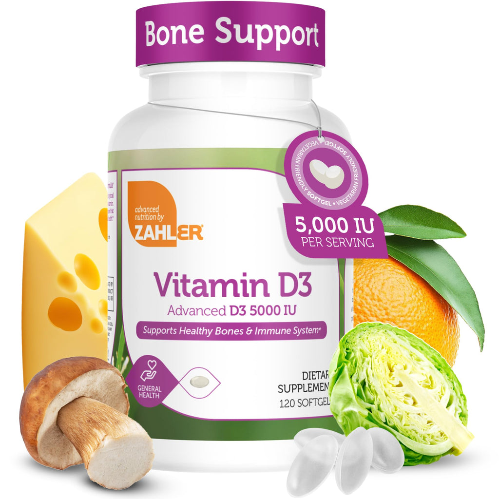Zahler Vitamin D3 5000 IU Softgels (120 ct) - Kosher Vegetarian, Immune & Bone Health
