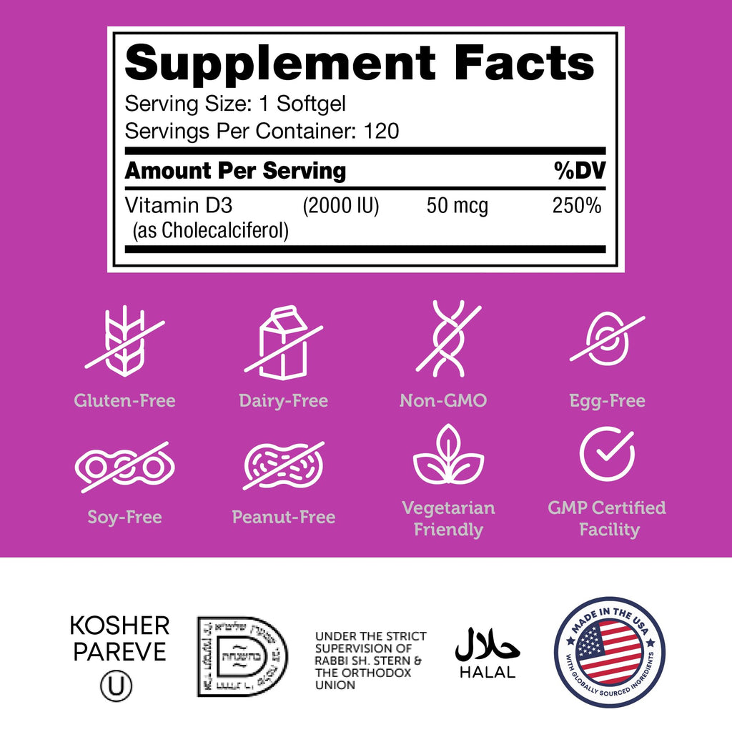 Zahler Advanced Vitamin D3 2000 IU Softgels (120 Count) – Immune Support, Bone & Teeth Health | Kosher & Vegetarian Friendly