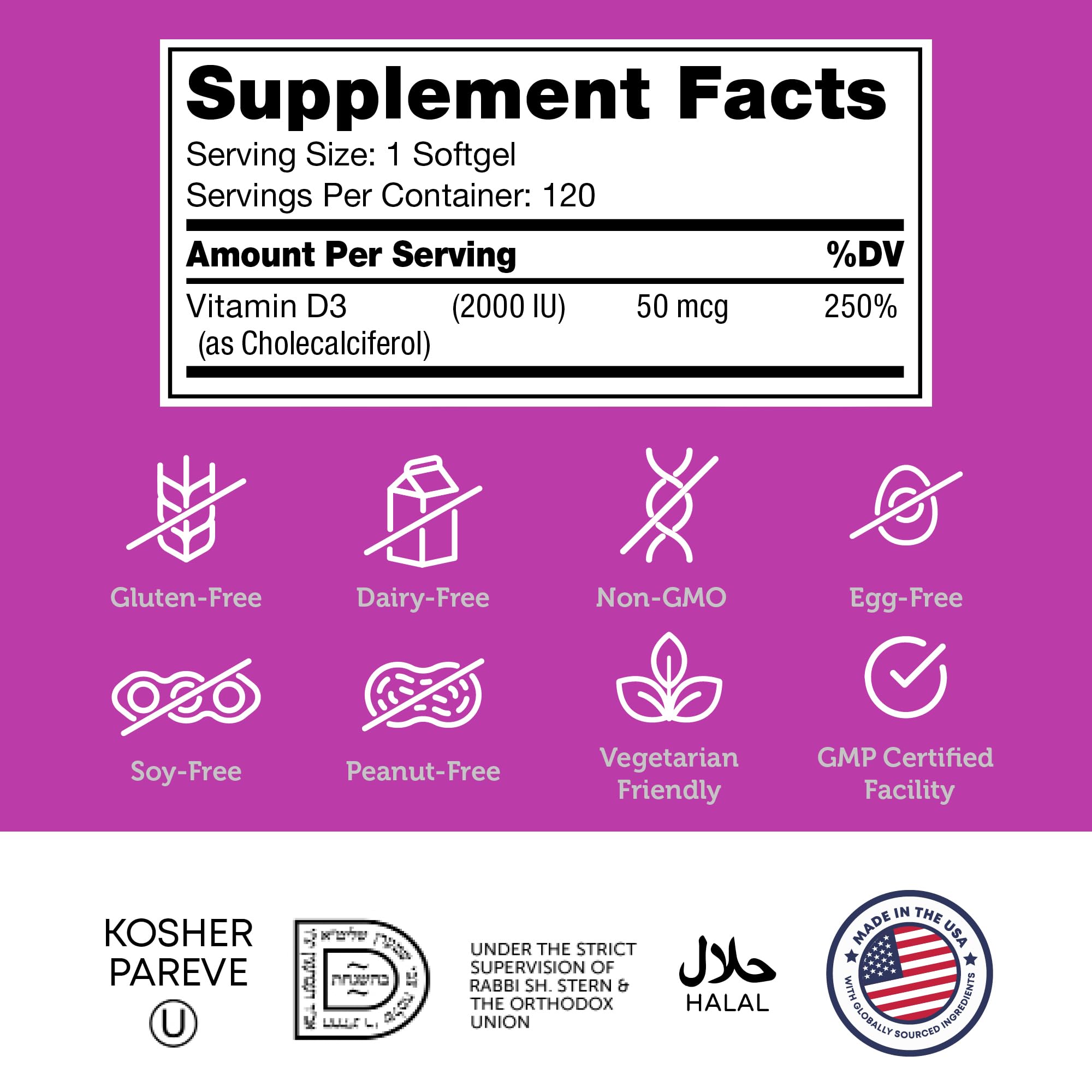 Zahler Advanced Vitamin D3 2000 IU Softgels (120 Count) – Immune Support, Bone & Teeth Health | Kosher & Vegetarian Friendly