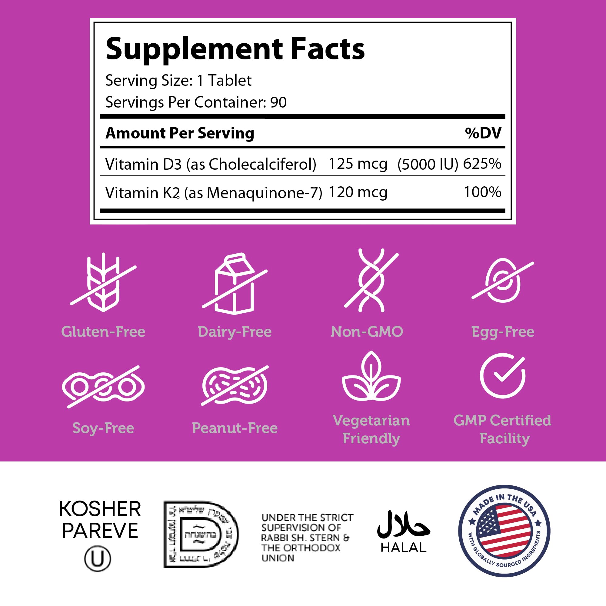 Zahler Vitamin D3 & K2 Chewables (90 Count) – Kosher Peach Apricot, 5000 IU D3 / 120 mcg K2