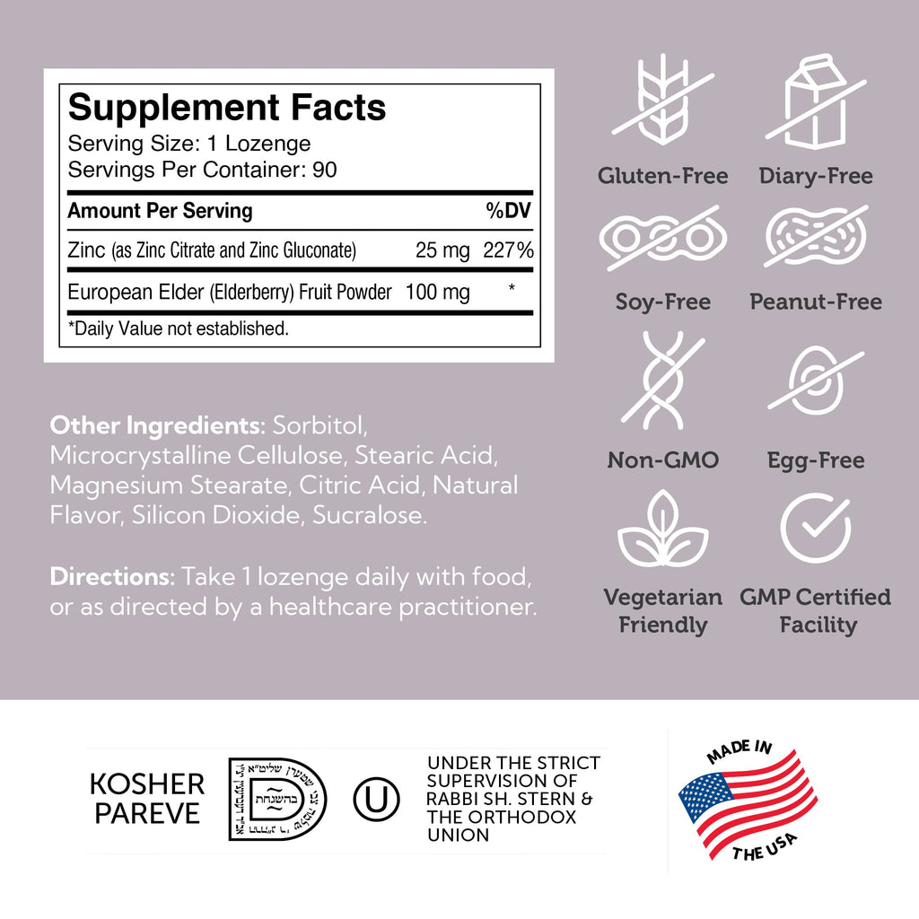 Zahler Elderberry Zinc Lozenges – Immune Support for Adults & Kids, 90 Count | Made in USA
