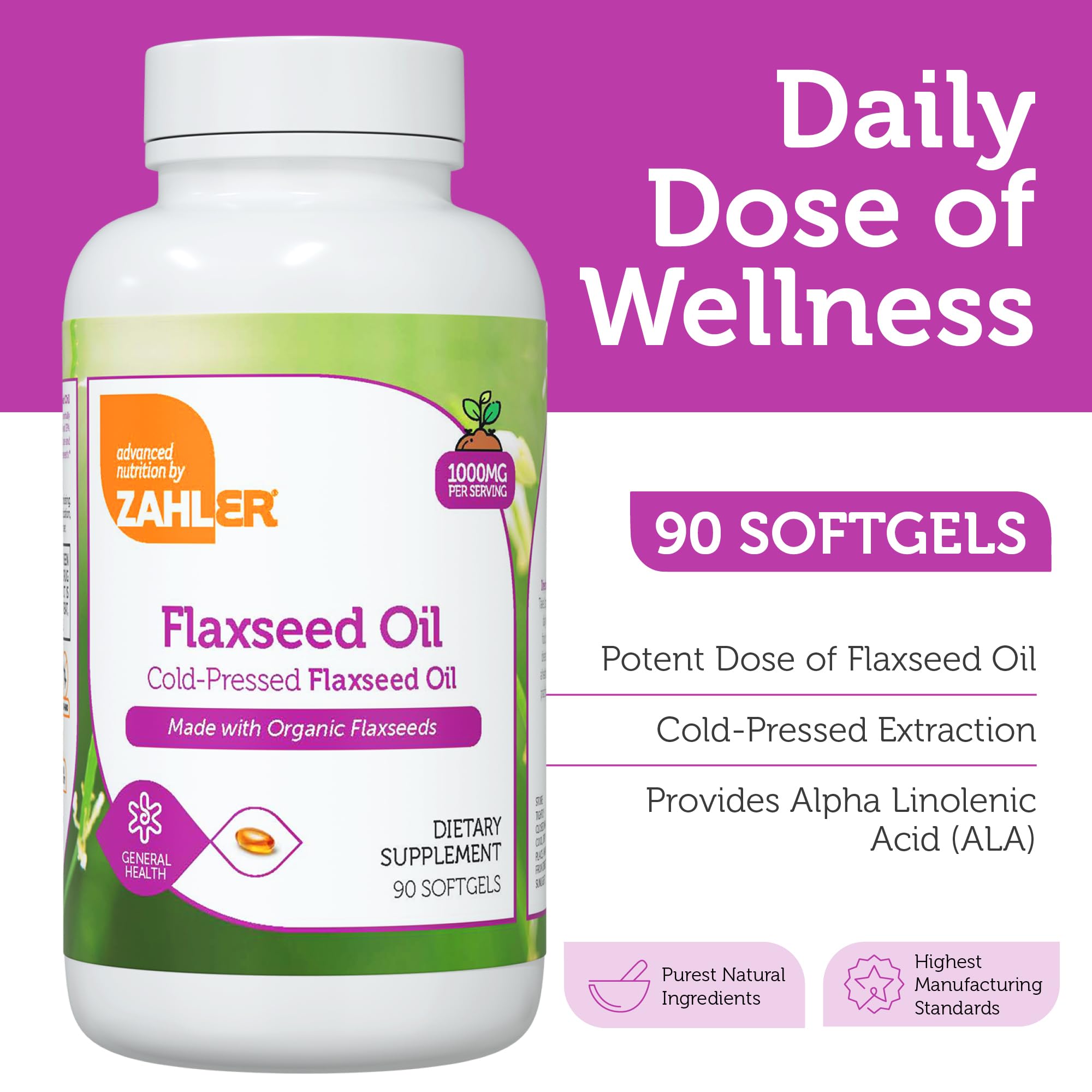 Zahler Organic Flaxseed Oil 1000mg Softgels | Cold-Pressed Omega-3 ALA