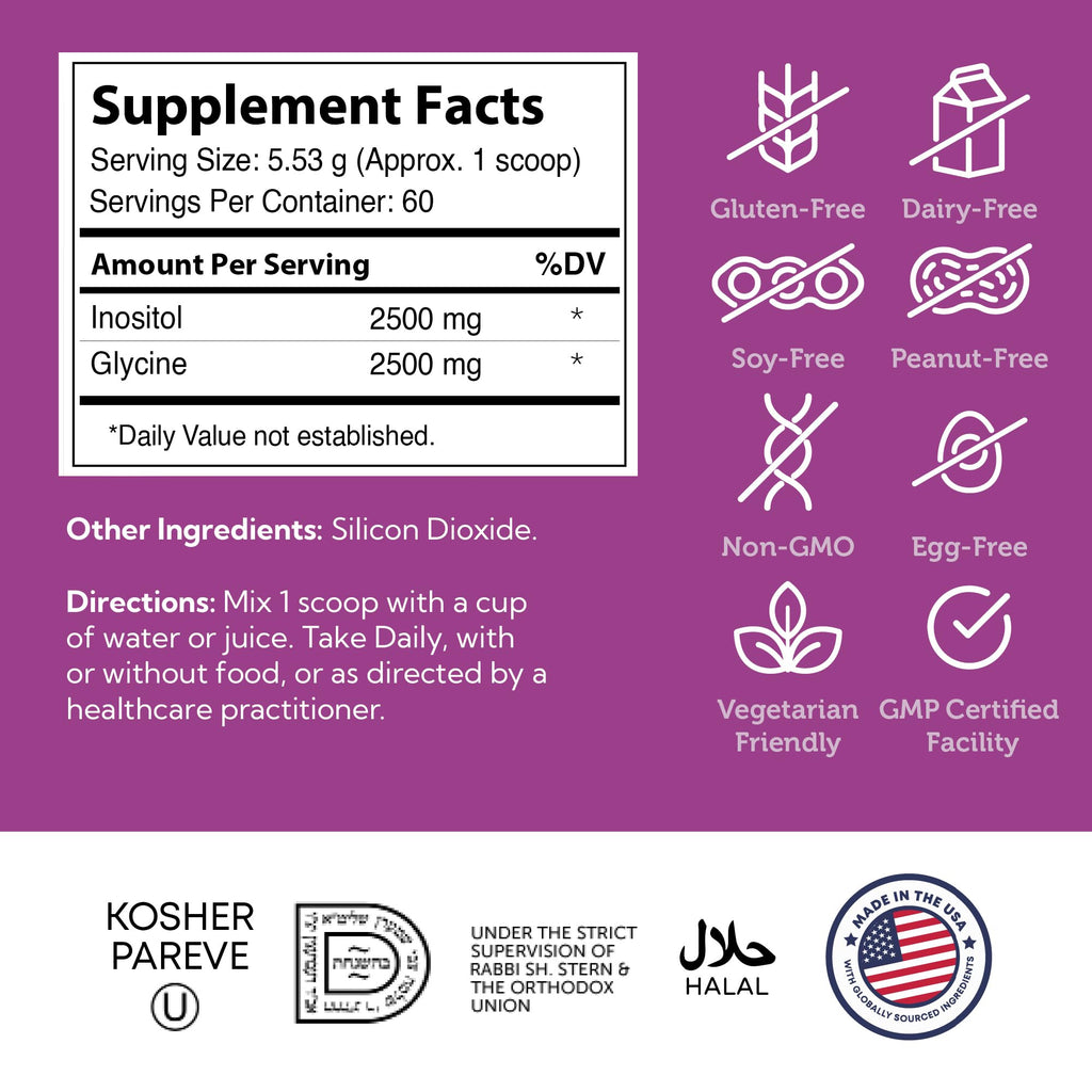 Zahler Inositol & Glycine Powder – Mood & Hormone Support (11.5 oz) | Kosher & Gluten Free