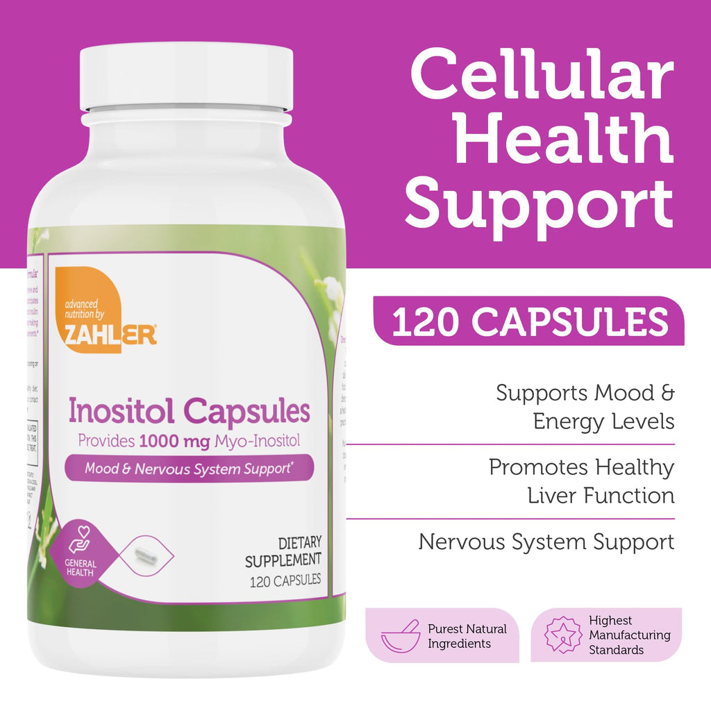 Zahler Inositol 1000mg Capsules - Mood, Nervous System & Hormone Balance (120 Count) - Kosher, Gluten Free, Dairy Free