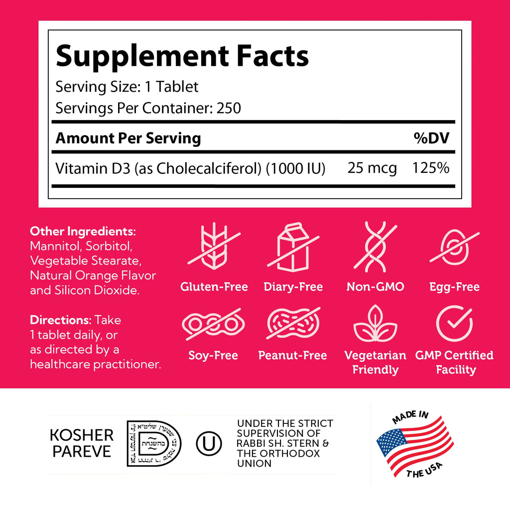 Zahler Junior D3 Vitamin D3 for Kids – 1000 IU Chewable, Kosher, Orange Flavor