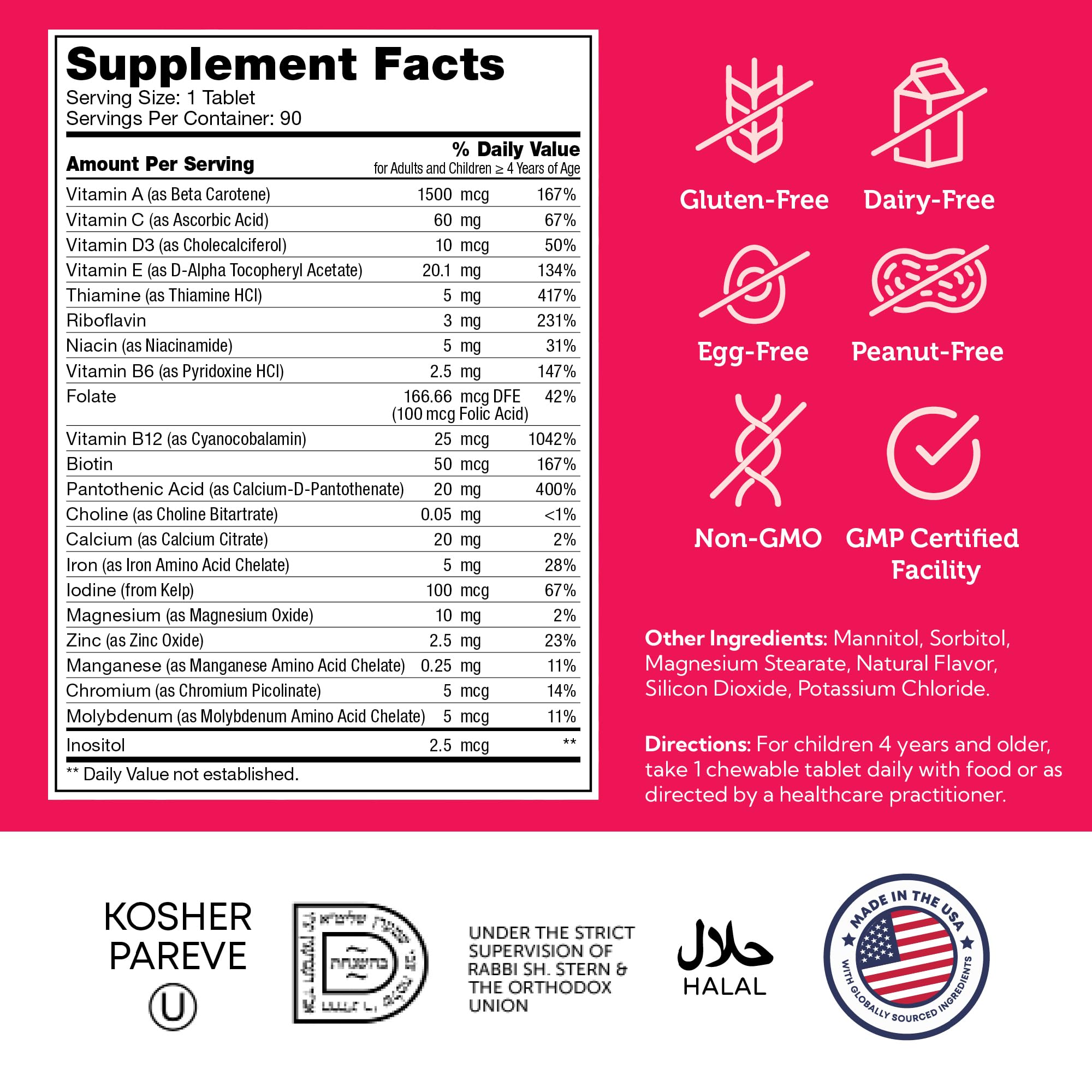 Zahler Kids Multivitamin Chewable | 90 Cherry Flavor | 20+ Vitamins