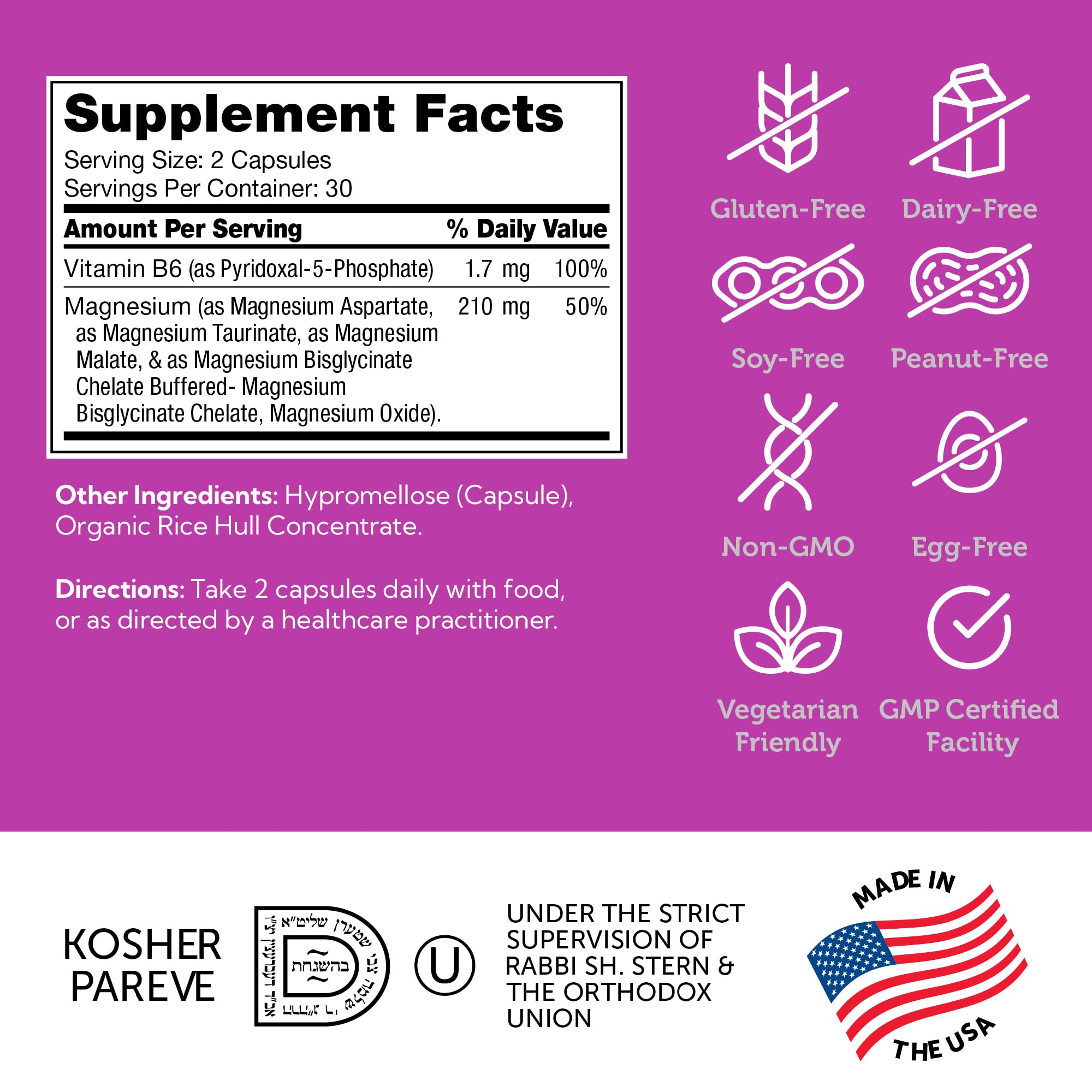 Zahler Magnesium Complex Supplement - Multi Magnesium Blend (Glycinate, Malate, Aspartate, Taurinate, Oxide) + Vitamin B6 – Bone, Nerve, Heart & Muscle Health (60 Capsules)