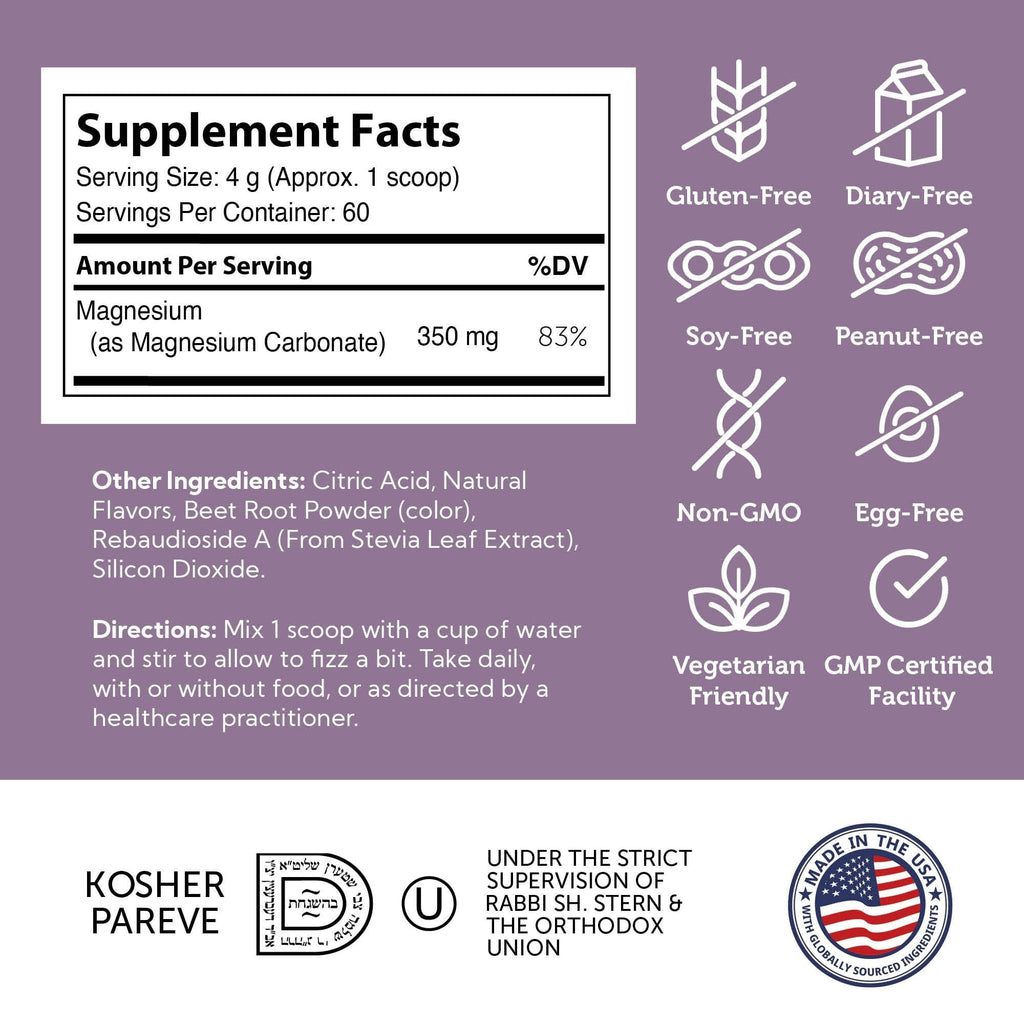 Zahler Magnesium Powder Mix for Water – Raspberry Lemon Flavor, Magnesium Citrate, Kosher, 8.5 oz