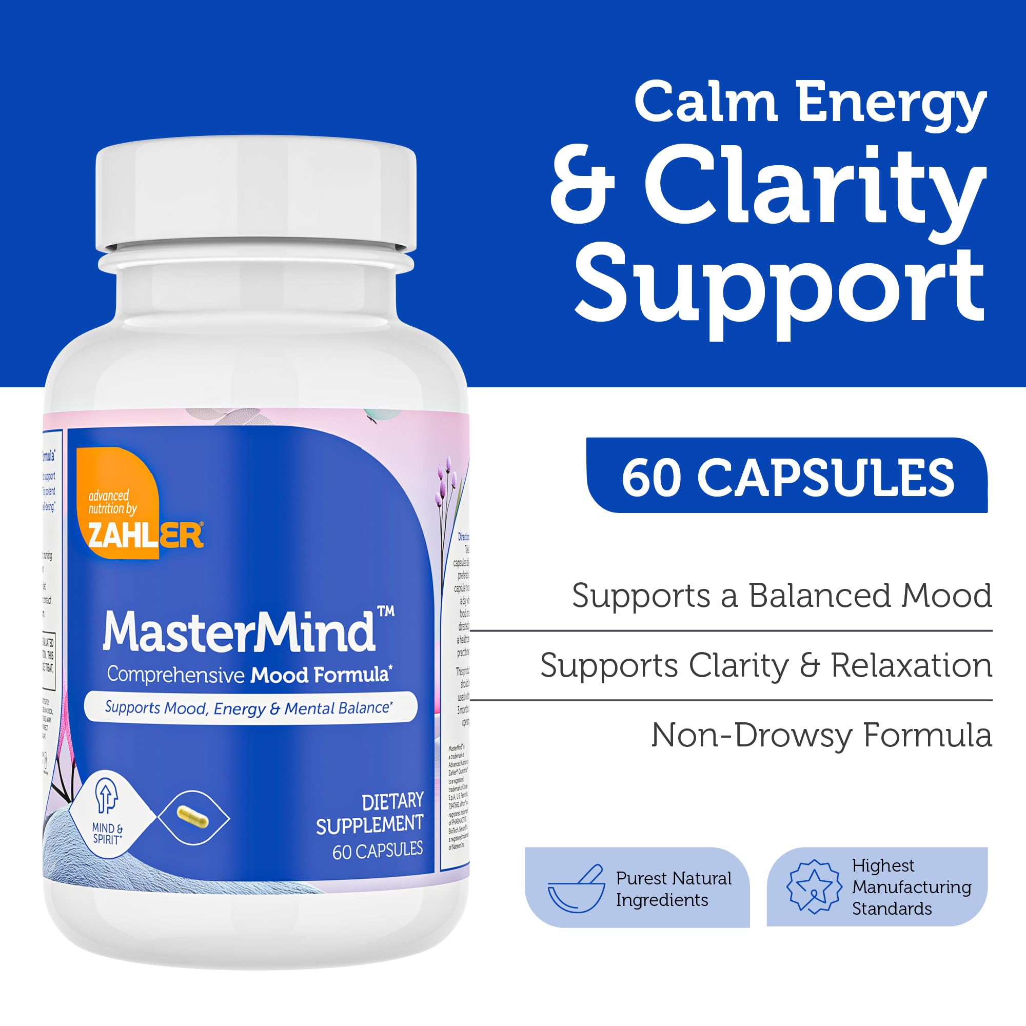 Zahler Mastermind: Comprehensive Mood Formula for Mood Support, Energy & Mental Balance | Certified Kosher | 60 Capsules