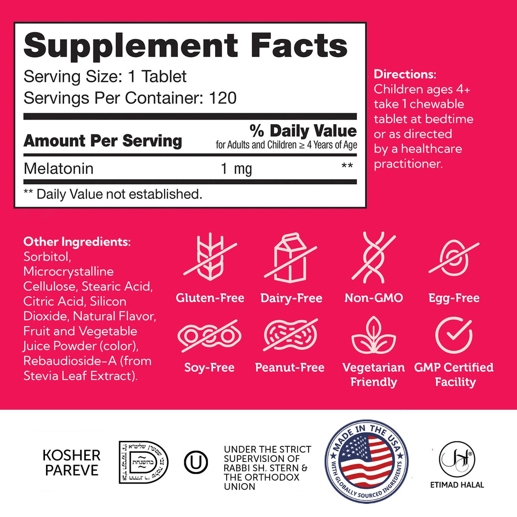 Zahler 1mg Children's Melatonin for Kids — Sleep Support for Ages 4+ | Grape Flavor, Non-GMO, Kosher