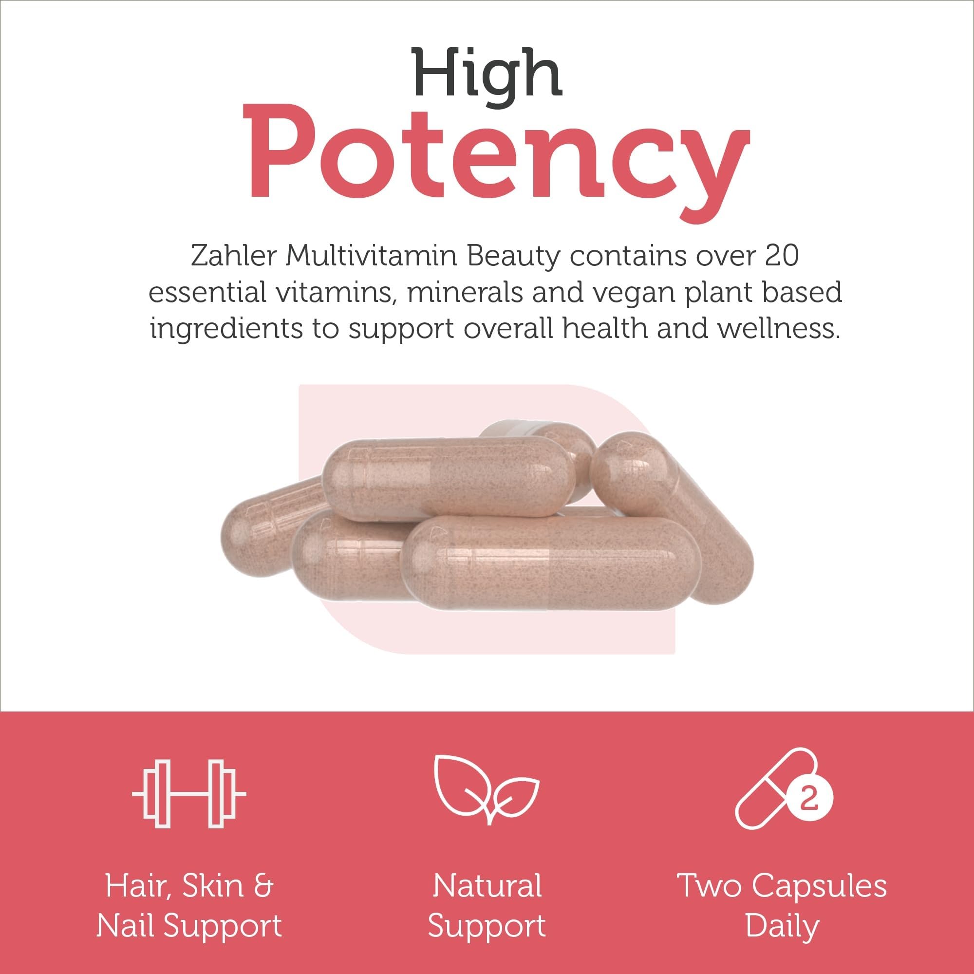 Zahler Multivitamin Beauty + Skin, Hair & Nails Support – 60 Capsules | Kosher, Vegan