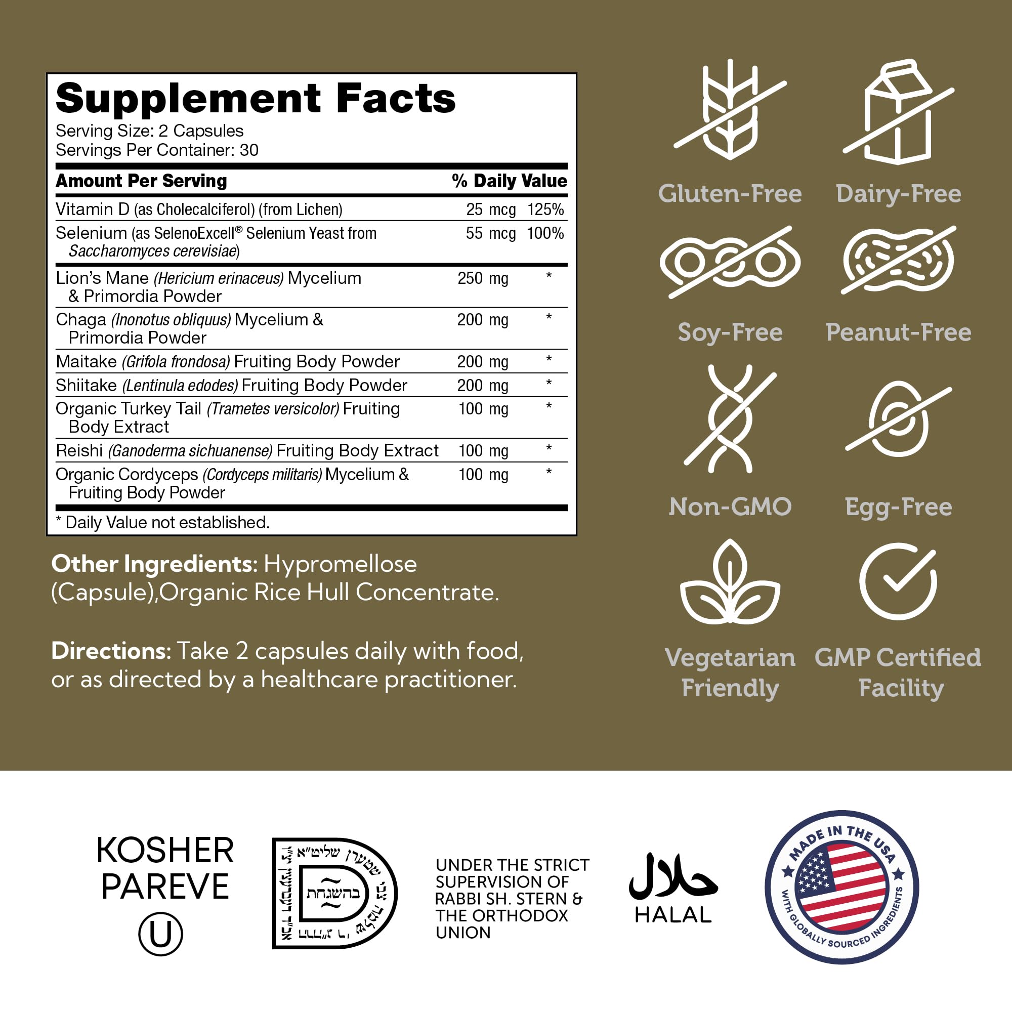 Zahler Mushroom Complex – 7-Mushroom Blend for Focus & Immunity, 60 Capsules