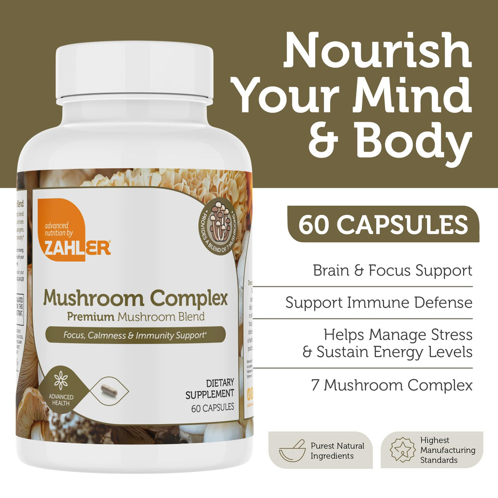 Zahler Mushroom Complex – 7-Mushroom Blend for Focus & Immunity, 60 Capsules