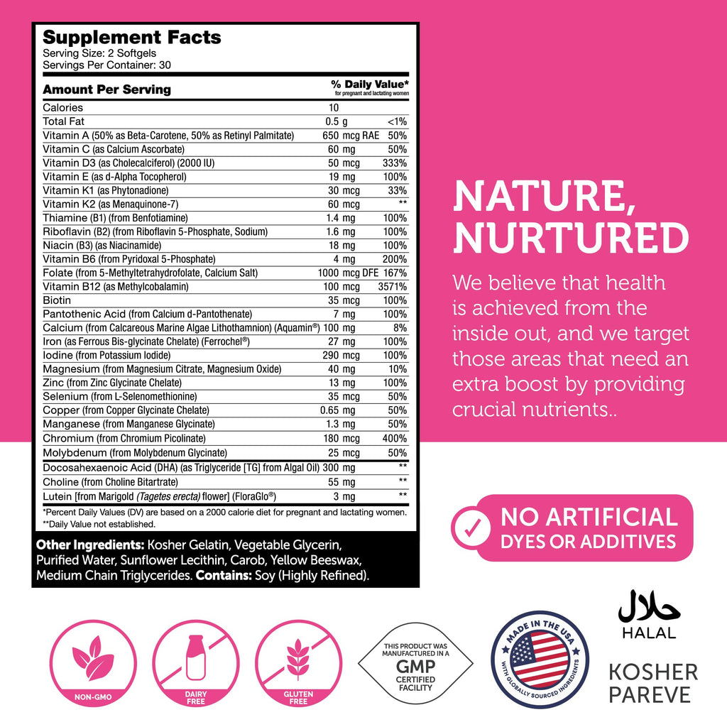Zahler Prenatal Vitamin with DHA & Folate - 60 Softgels | Kosher Prenatal