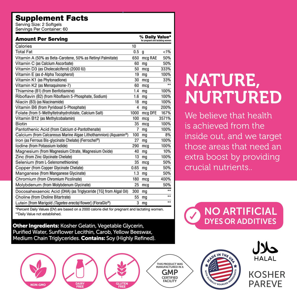 Zahler Prenatal Vitamin with DHA & Folate | Kosher DHA Prenatal Softgels, 120 Count