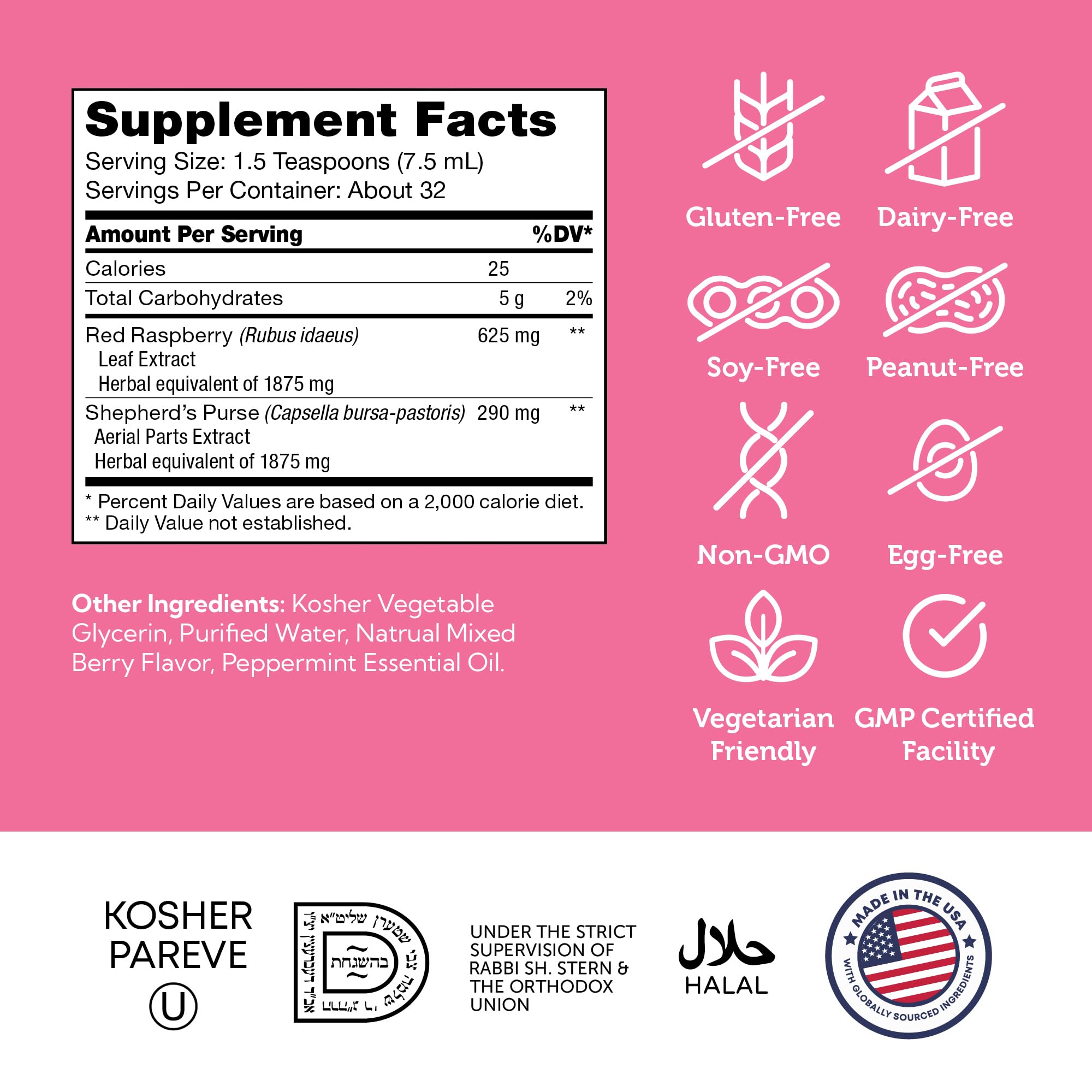 Zahler PureBerry+Purse | Red Raspberry Leaf & Sheperd's Purse | Uterine Health Support | Certified Kosher | 8OZ