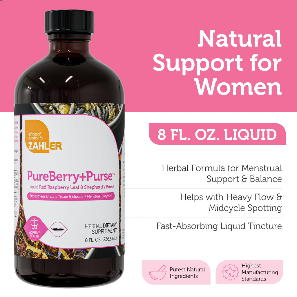 Zahler PureBerry+Purse | Red Raspberry Leaf & Sheperd's Purse | Uterine Health Support | Certified Kosher | 8OZ
