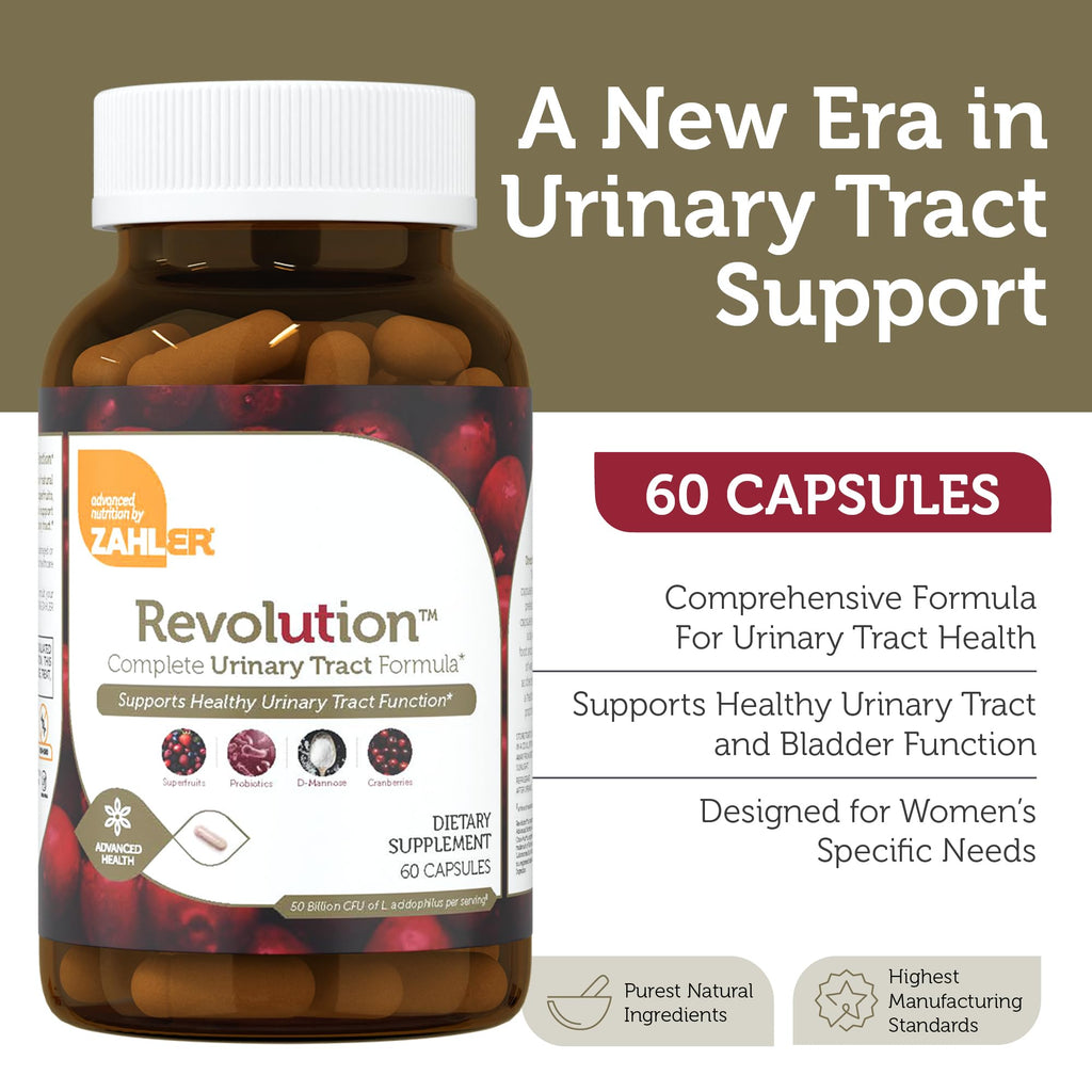 Zahler RevolUTion UTI Health for Women – 1200mg D-Mannose, Cranberry, Probiotics (60 Caps)