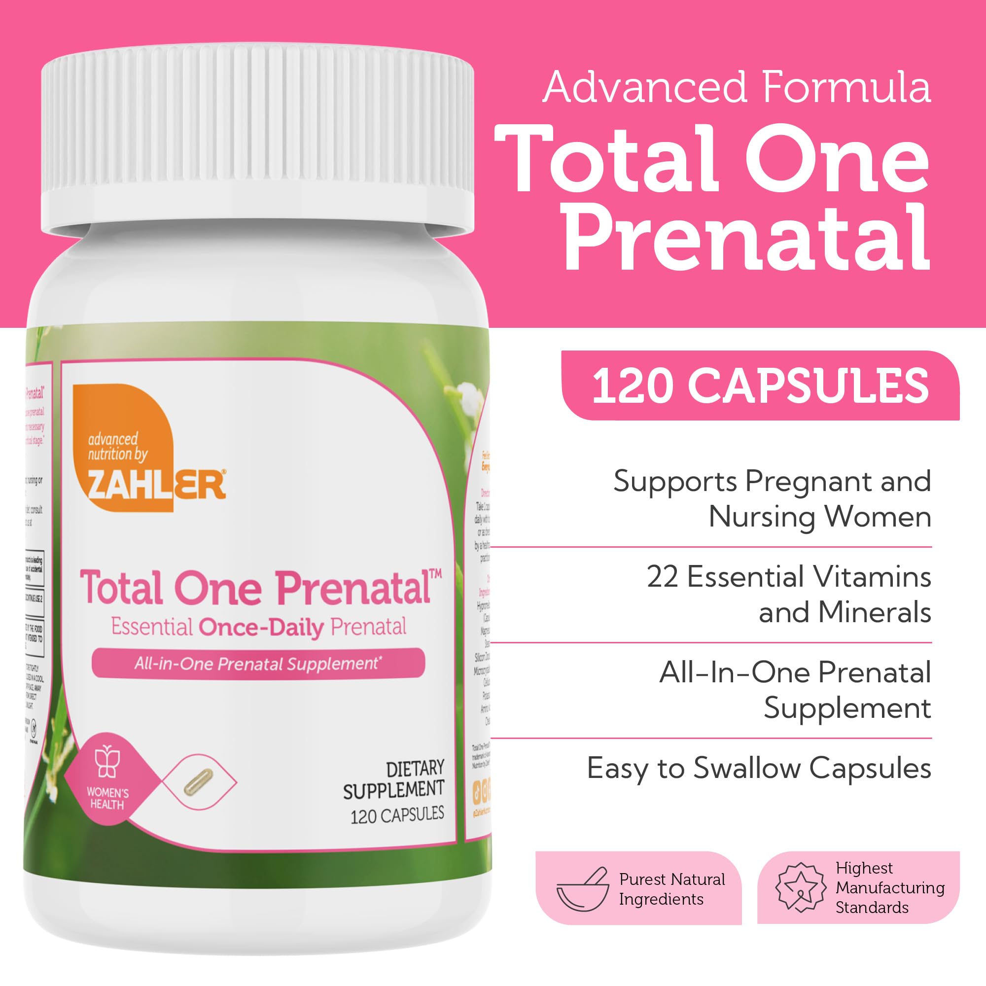 Zahler Total One Prenatal Vitamins – 120 Count | Kosher Prenatal Multivitamin with 22 Nutrients