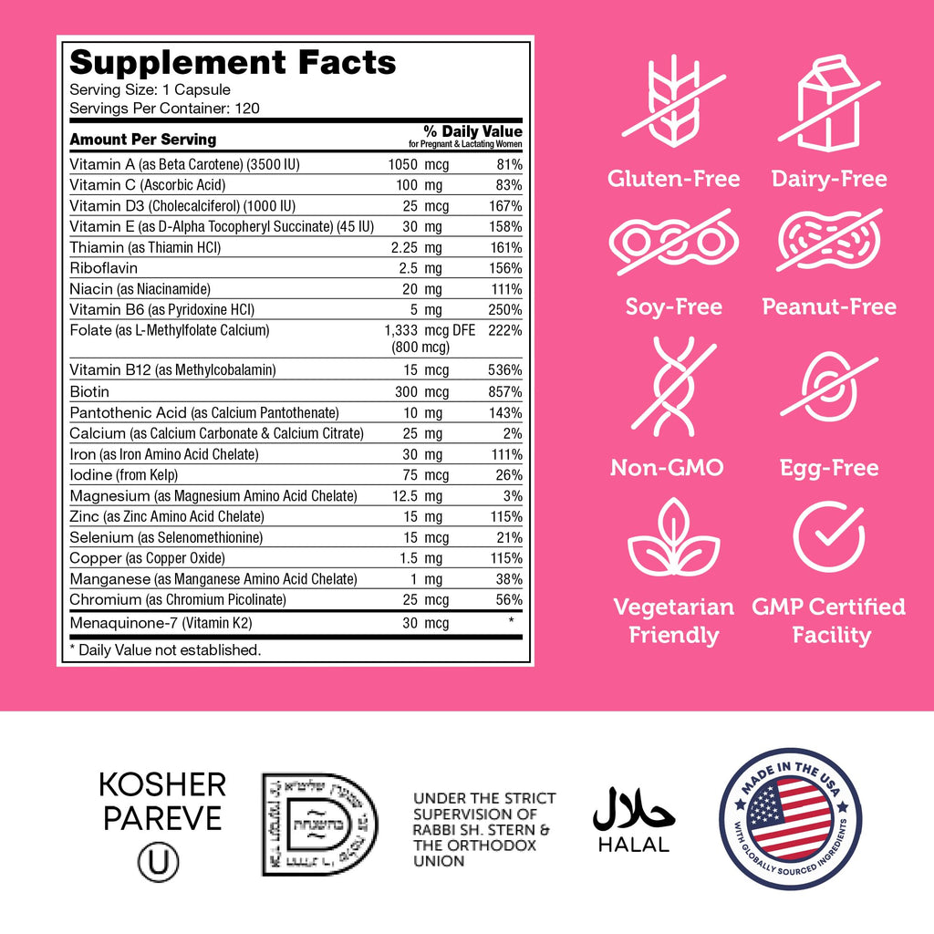Zahler Total One Prenatal Vitamins – 120 Count | Kosher Prenatal Multivitamin with 22 Nutrients