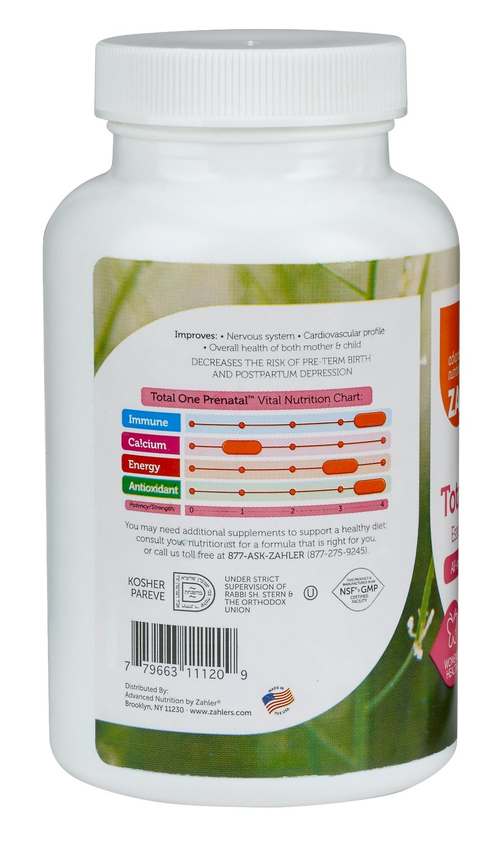 Zahler Total One Prenatal Vitamins – 90 Count | Prenatal Multivitamin with Folic Acid, Iron & 19 Nutrients (Kosher)