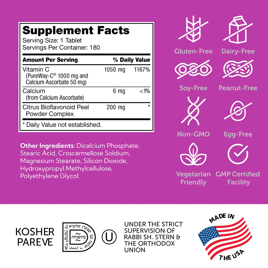 Zahler Vitamin C 1000mg with Bioflavonoids – Immune Support (180 Count)