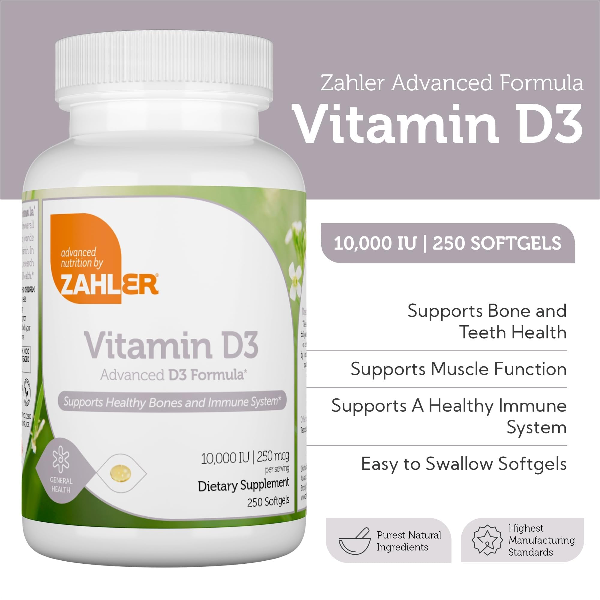Zahler Vitamin D3 10,000 IU Softgels – 250 Count | Kosher & Vegetarian Friendly