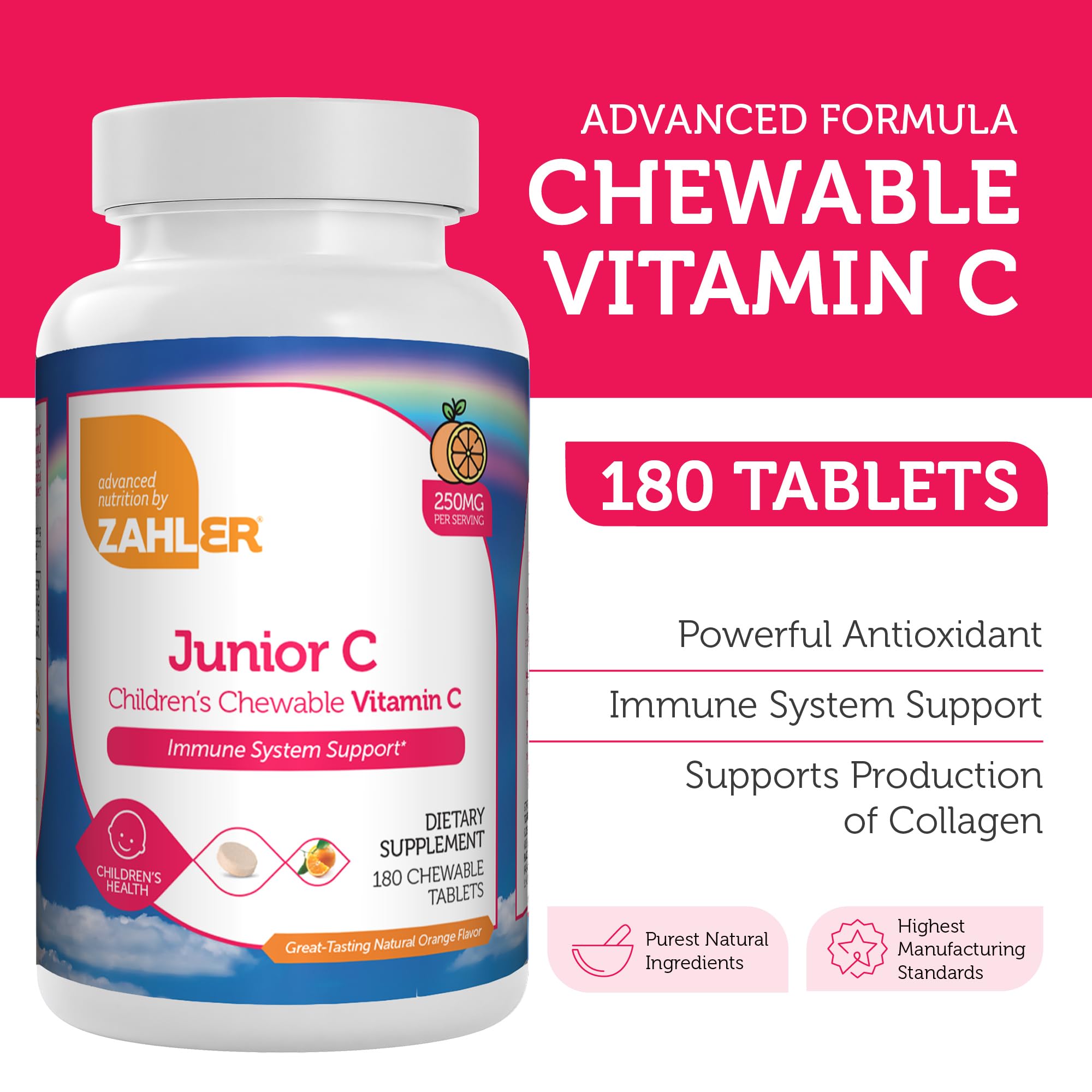Zahler Junior C Advanced Chewable Vitamin C for Kids – Immune Support (180 Count)