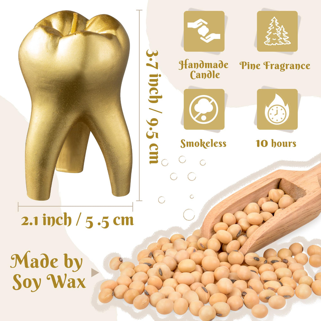 Zainpe Tooth Scented Candle - Gold Tooth Decor, Pine Fragrance, 3.7 x 2.1 in