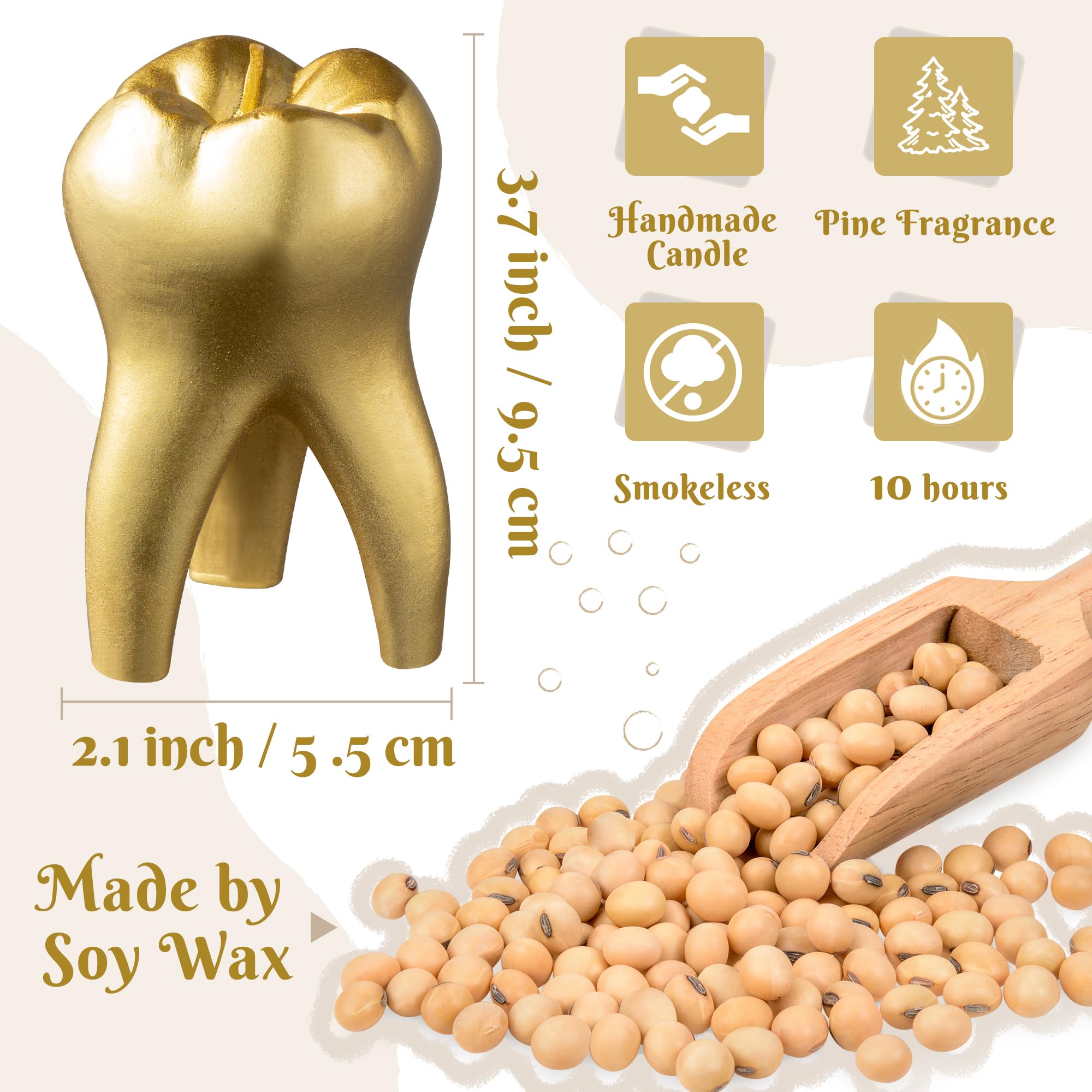 Zainpe Tooth Scented Candle - Gold Tooth Decor, Pine Fragrance, 3.7 x 2.1 in