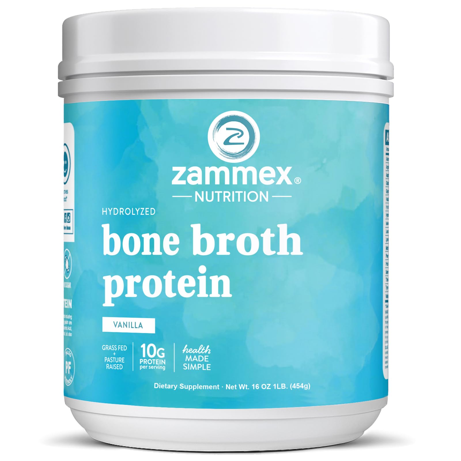 Zammex Bone Broth Protein Powder – Grass-Fed Vanilla, 10g Protein, Non-GMO