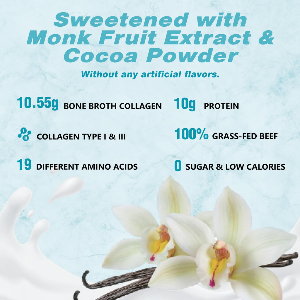 Zammex Bone Broth Protein Powder – Grass-Fed Vanilla, 10g Protein, Non-GMO