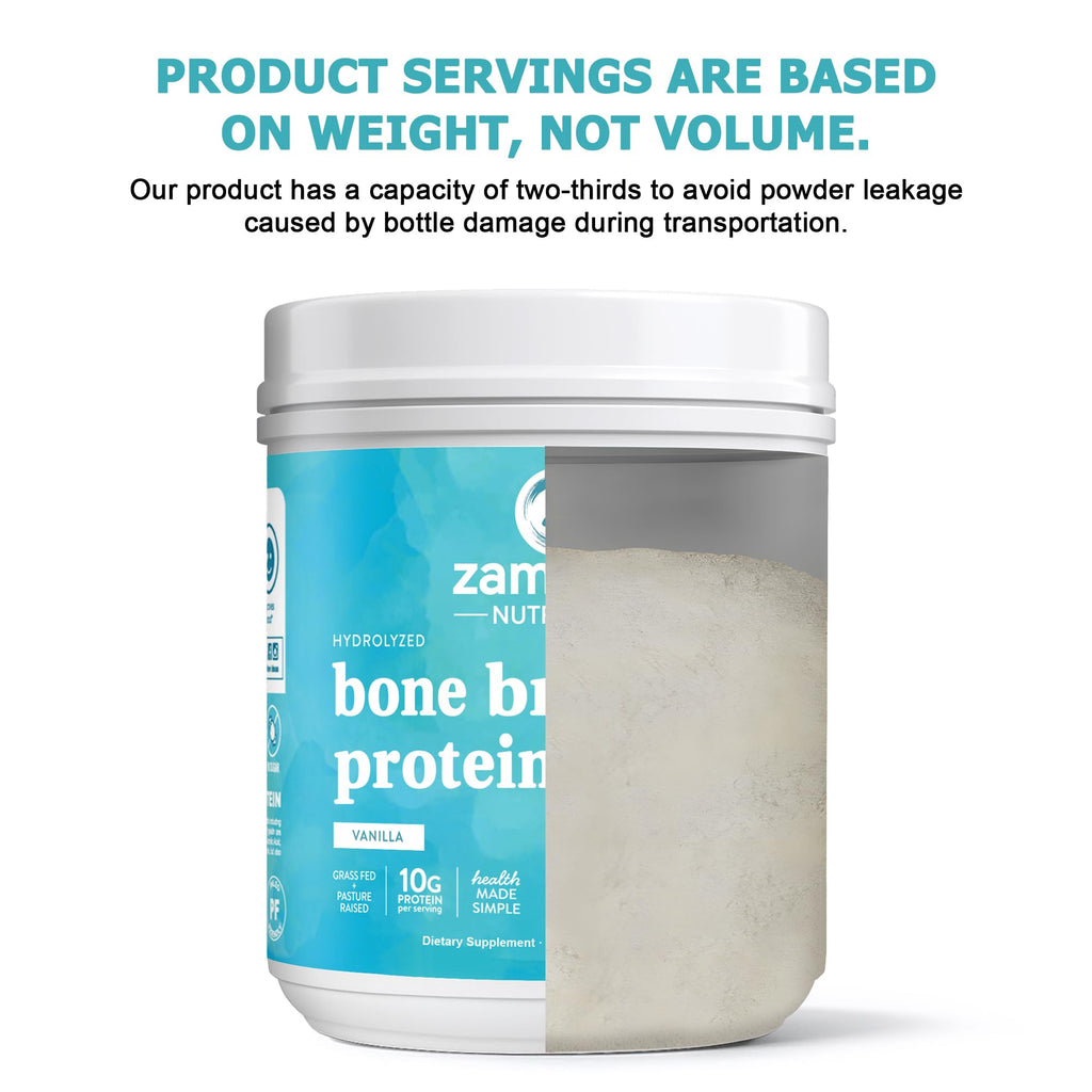 Zammex Bone Broth Protein Powder – Grass-Fed Vanilla, 10g Protein, Non-GMO