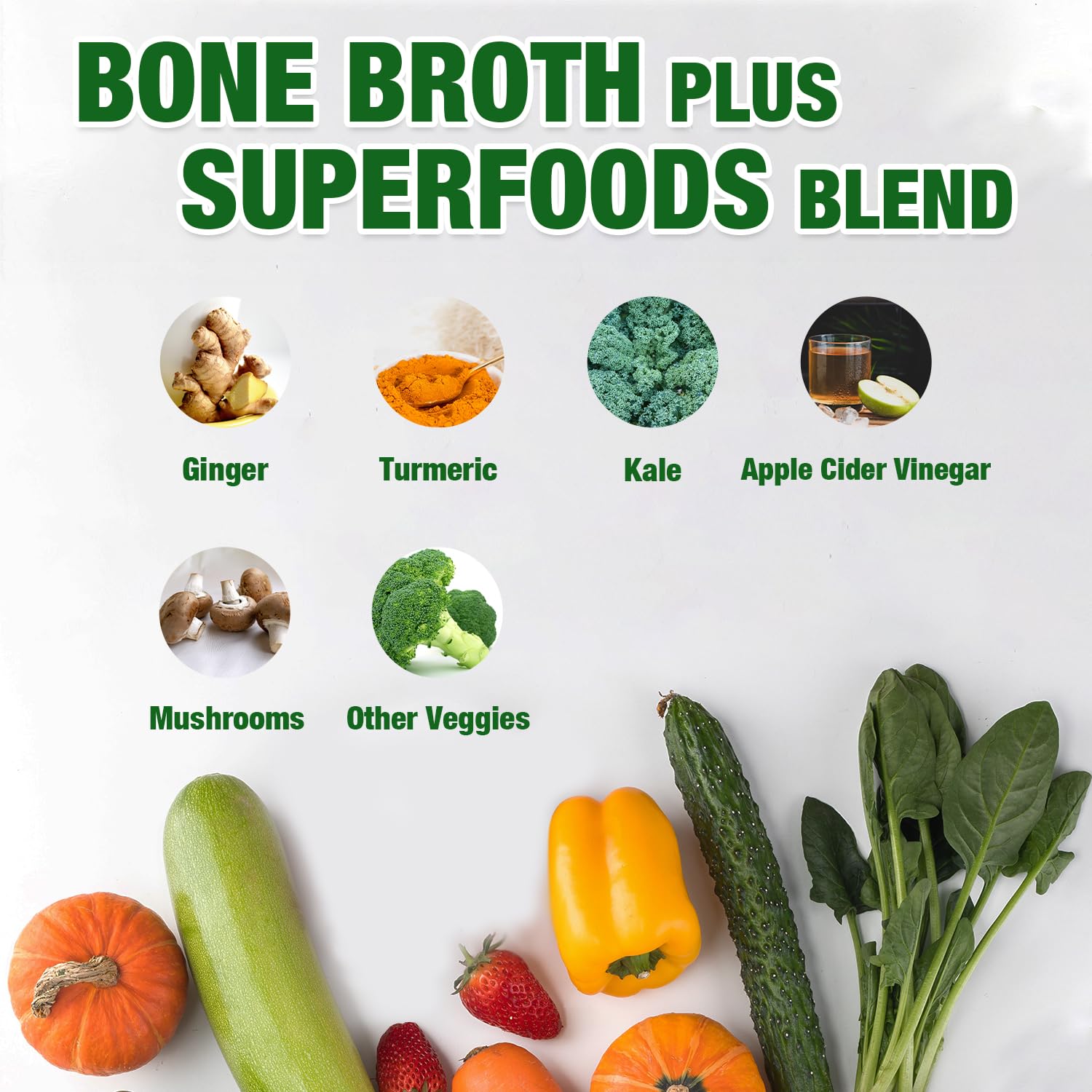Zammex Bone Broth Plus Turmeric Protein Powder - 8g Hydrolyzed Protein, Non-GMO, 30 Servings