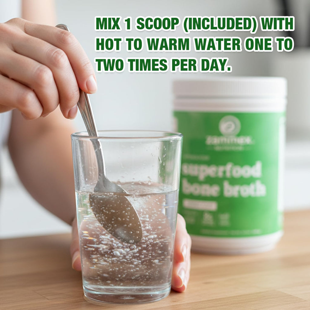 Zammex Bone Broth Plus Turmeric Protein Powder - 8g Hydrolyzed Protein, Non-GMO, 30 Servings
