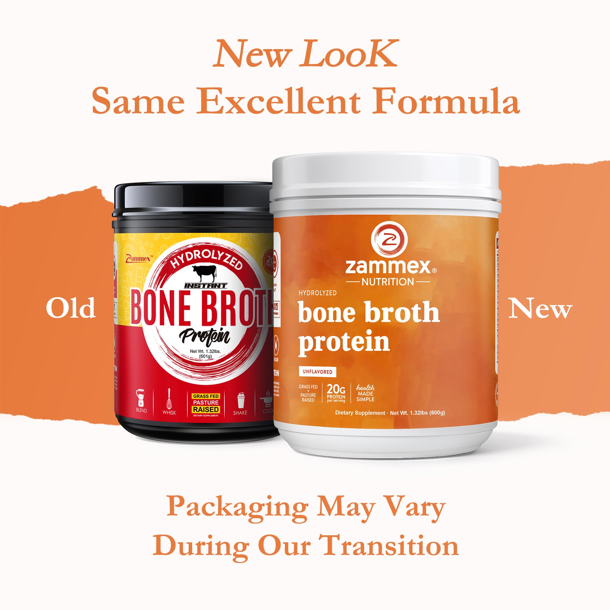 Zammex Pure Grass-Fed Beef Bone Broth Protein Powder – 20g Protein, Collagen, Non-GMO, Gluten Free