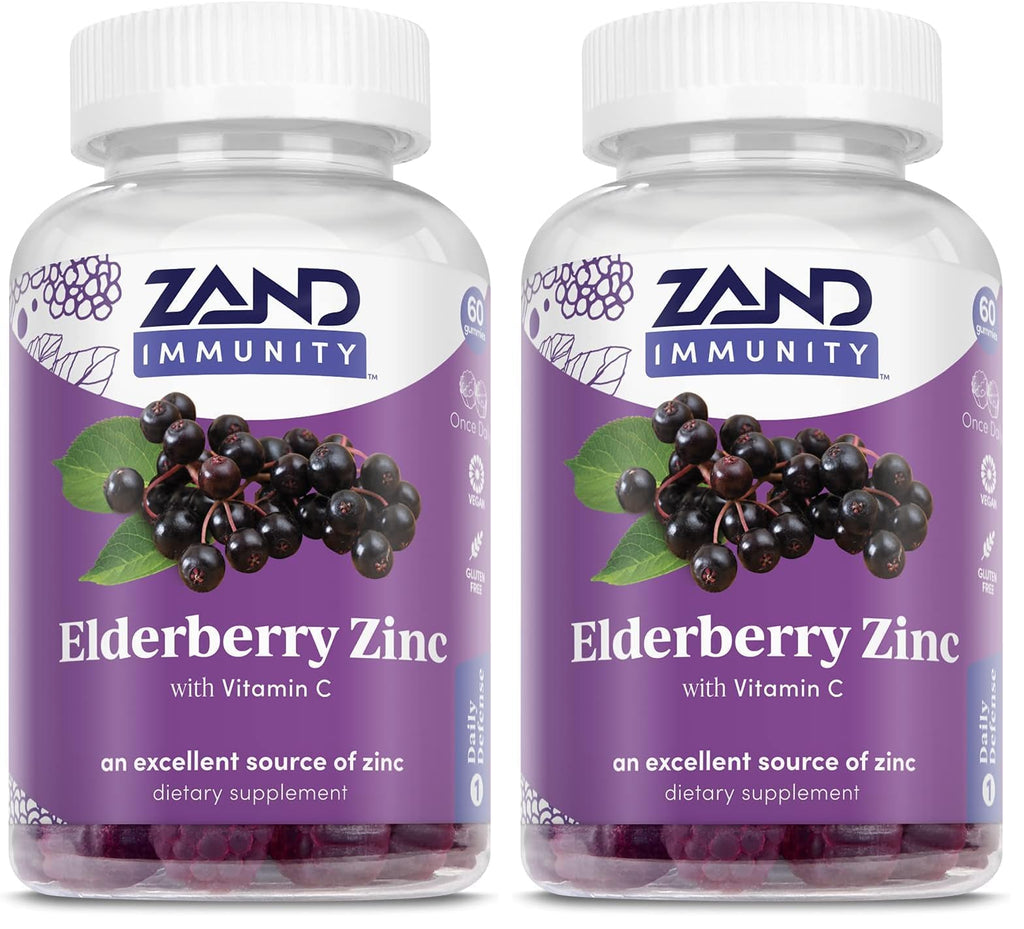 ZAND Elderberry Zinc Immunity Gummies with Vitamin C - Immune Support for All Ages (Pack of 2, 60ct each)