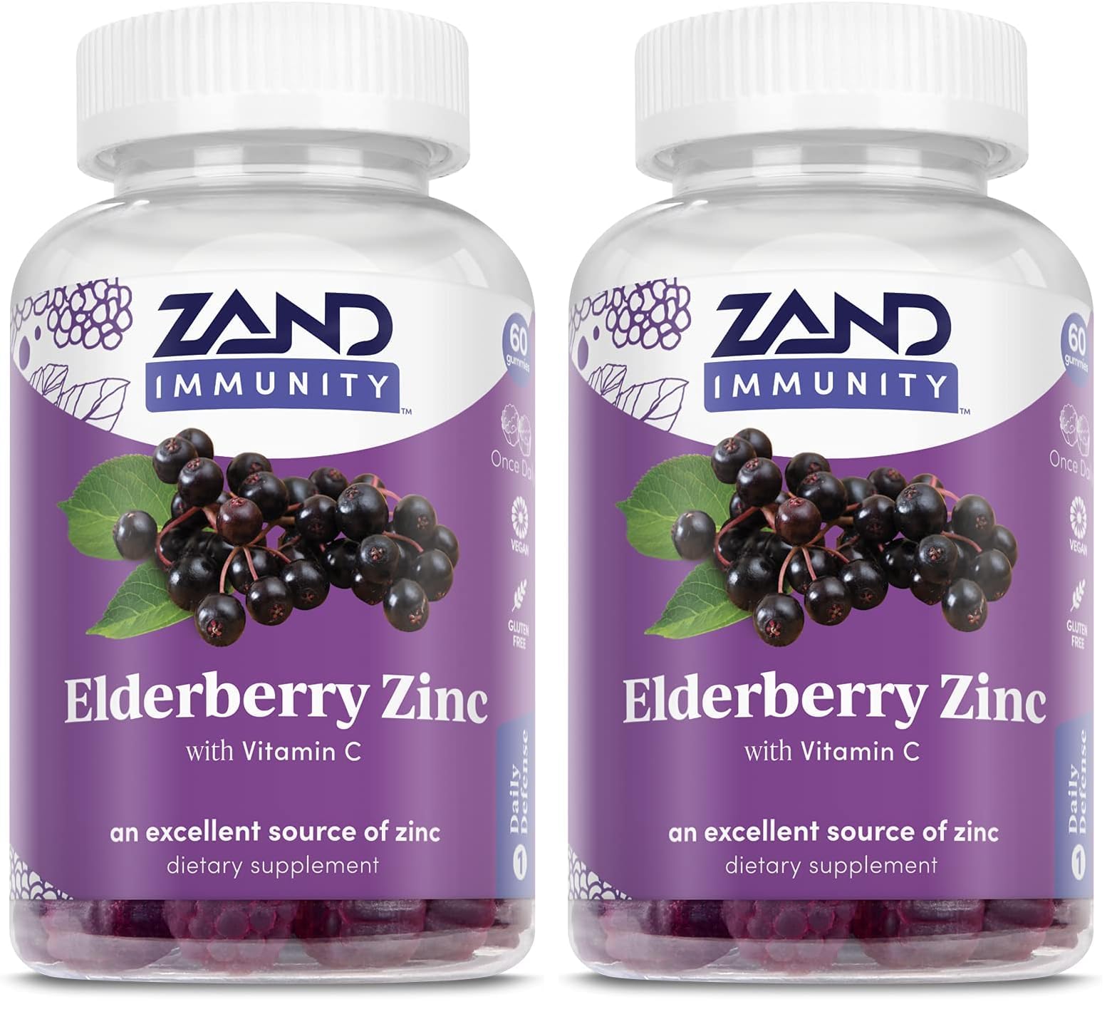 ZAND Elderberry Zinc Immunity Gummies with Vitamin C - Immune Support for All Ages (Pack of 2, 60ct each)