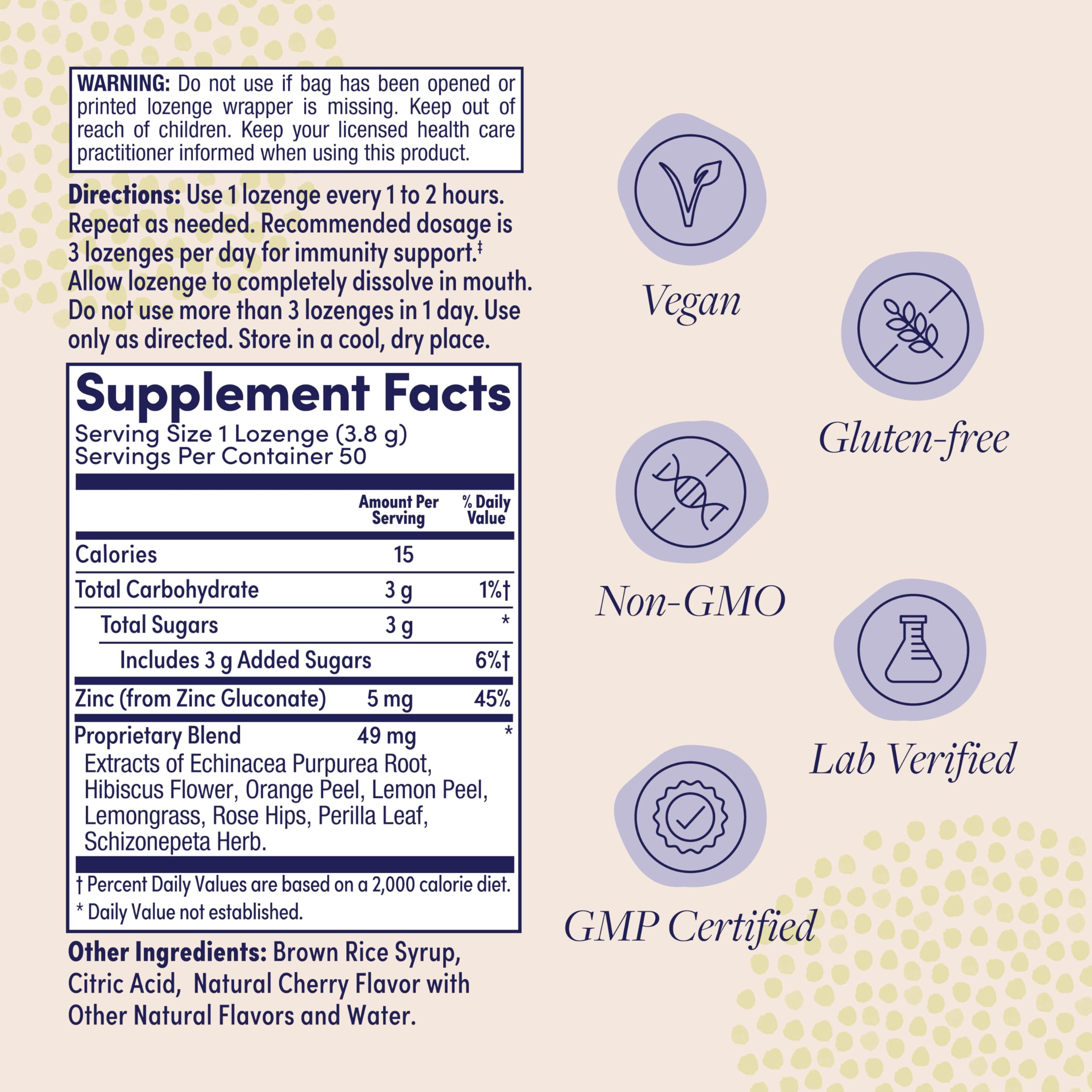 ZAND Immunity Cherry Echinacea Zinc Throat Lozenges 2 Pack - Immune Support, Zinc 5mg - Gluten Free, 50ct