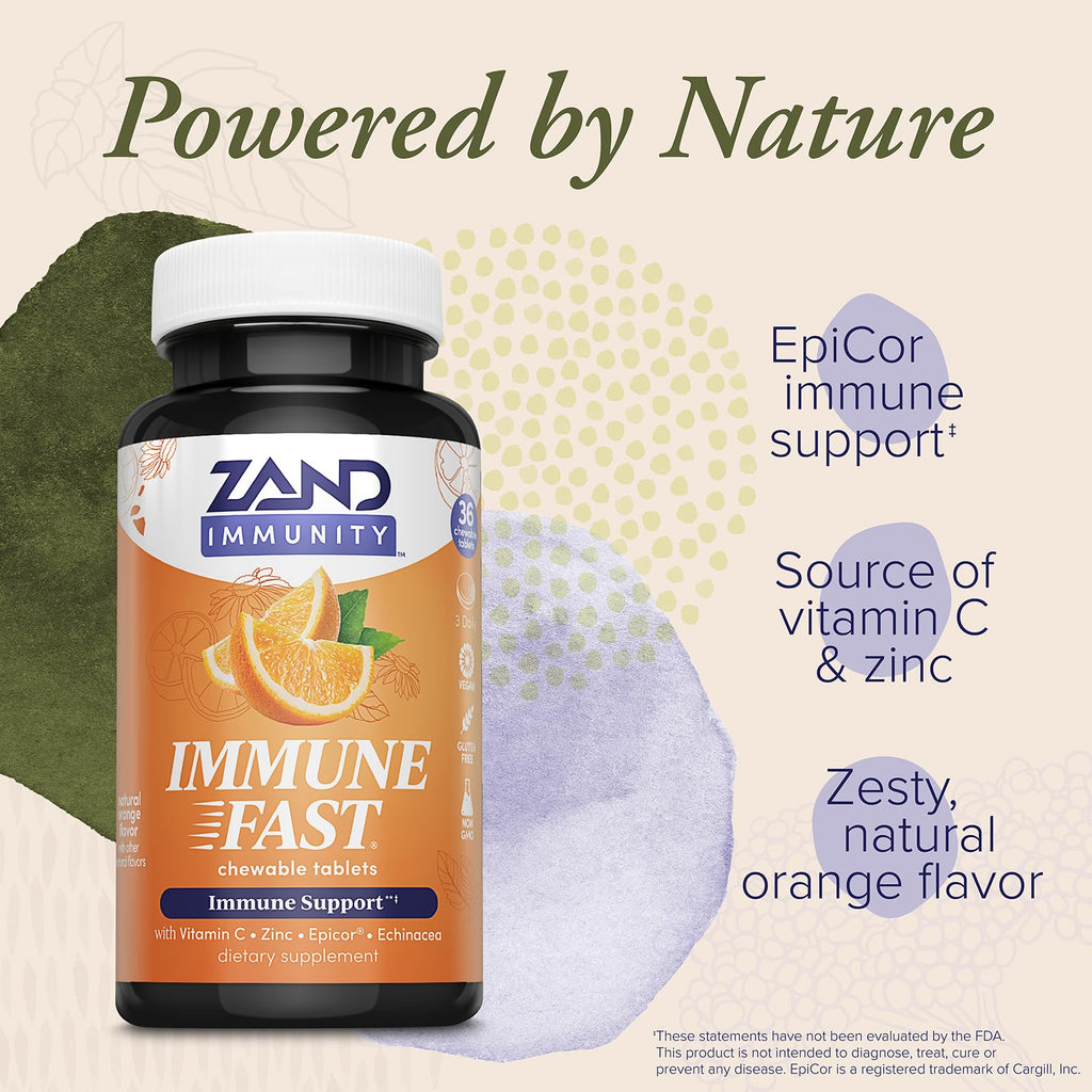 ZAND Immunity Immune Fast Zesty Orange Chewables – Immune Support w/EpiCor, Vitamin C 1000mg, Zinc, Echinacea