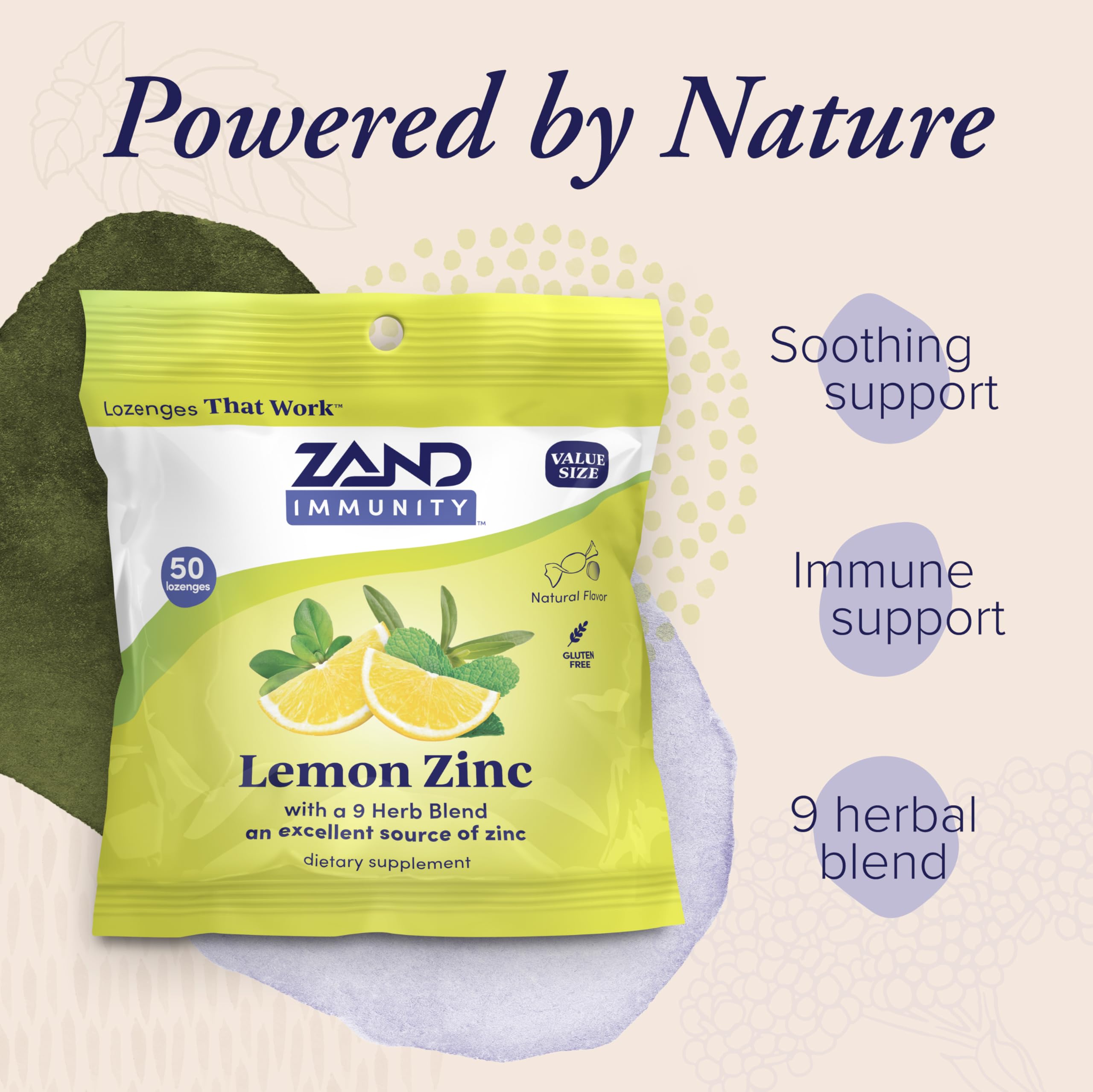 ZAND Immunity Lemon Zinc Throat Lozenges 2 Pack - Zinc 5mg, Immune Support