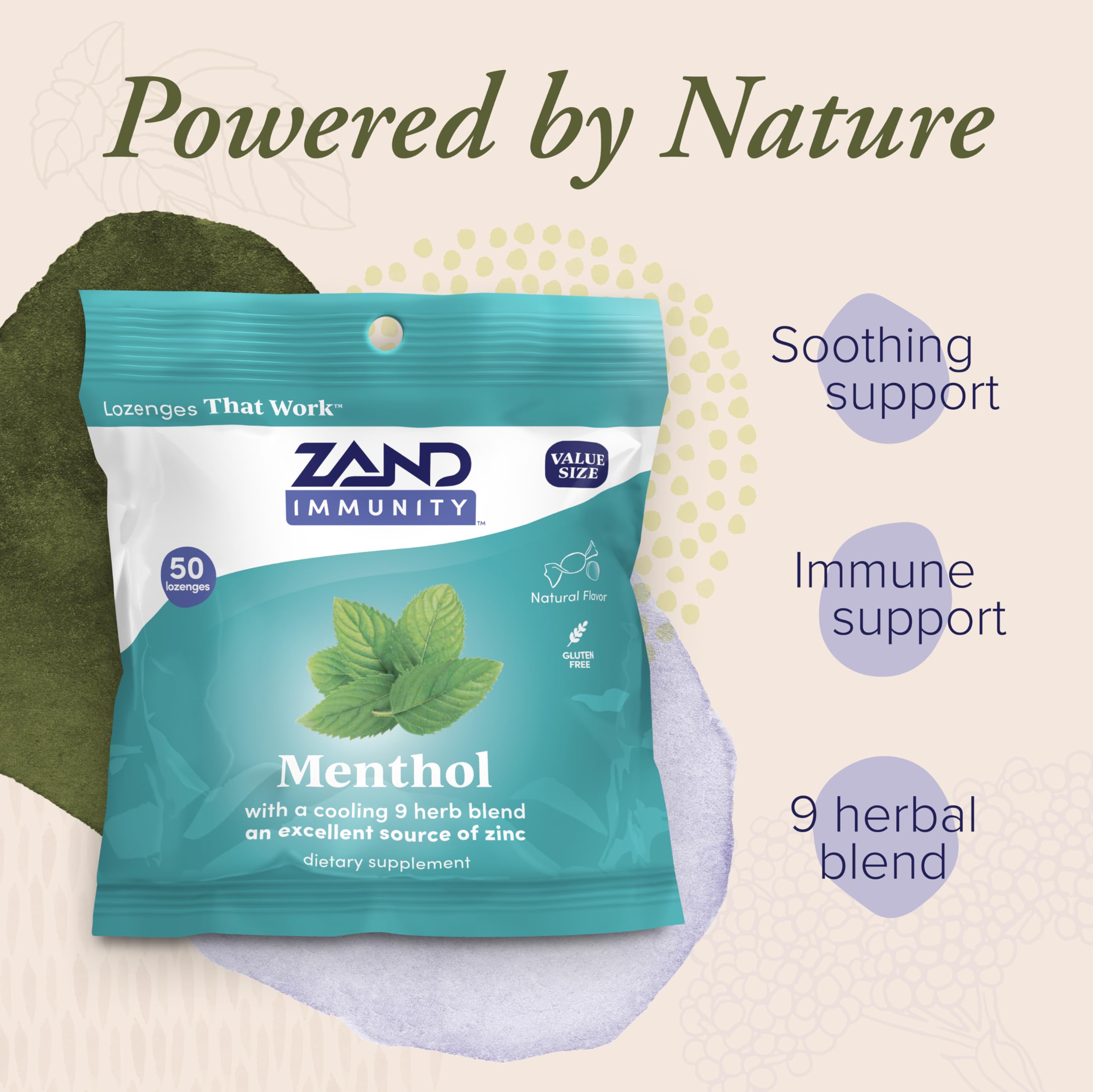 ZAND Immunity Menthol Lozenges 2 Pack – Zinc 5mg, Vegan & Gluten Free, 50ct