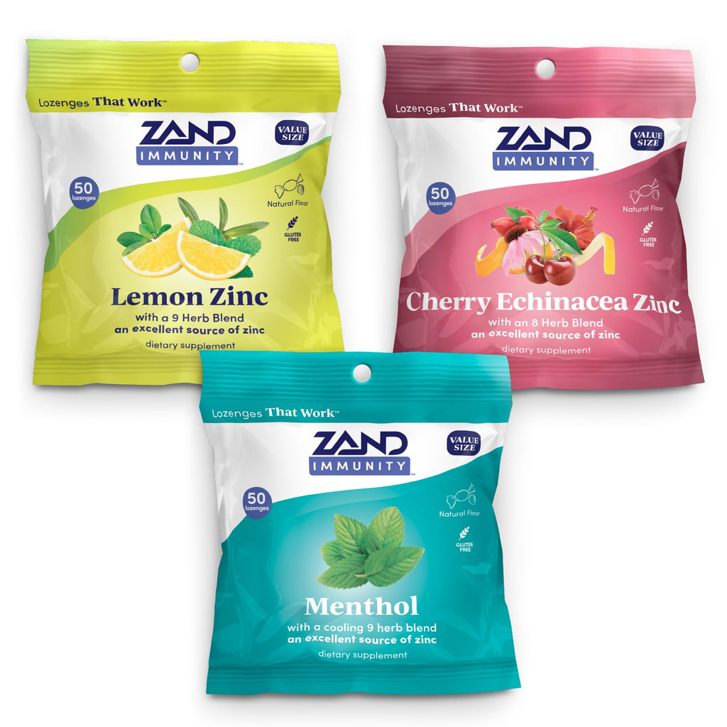 ZAND Immunity Variety 3 Pack: Lemon Zinc, Menthol & Cherry Echinacea Lozenges