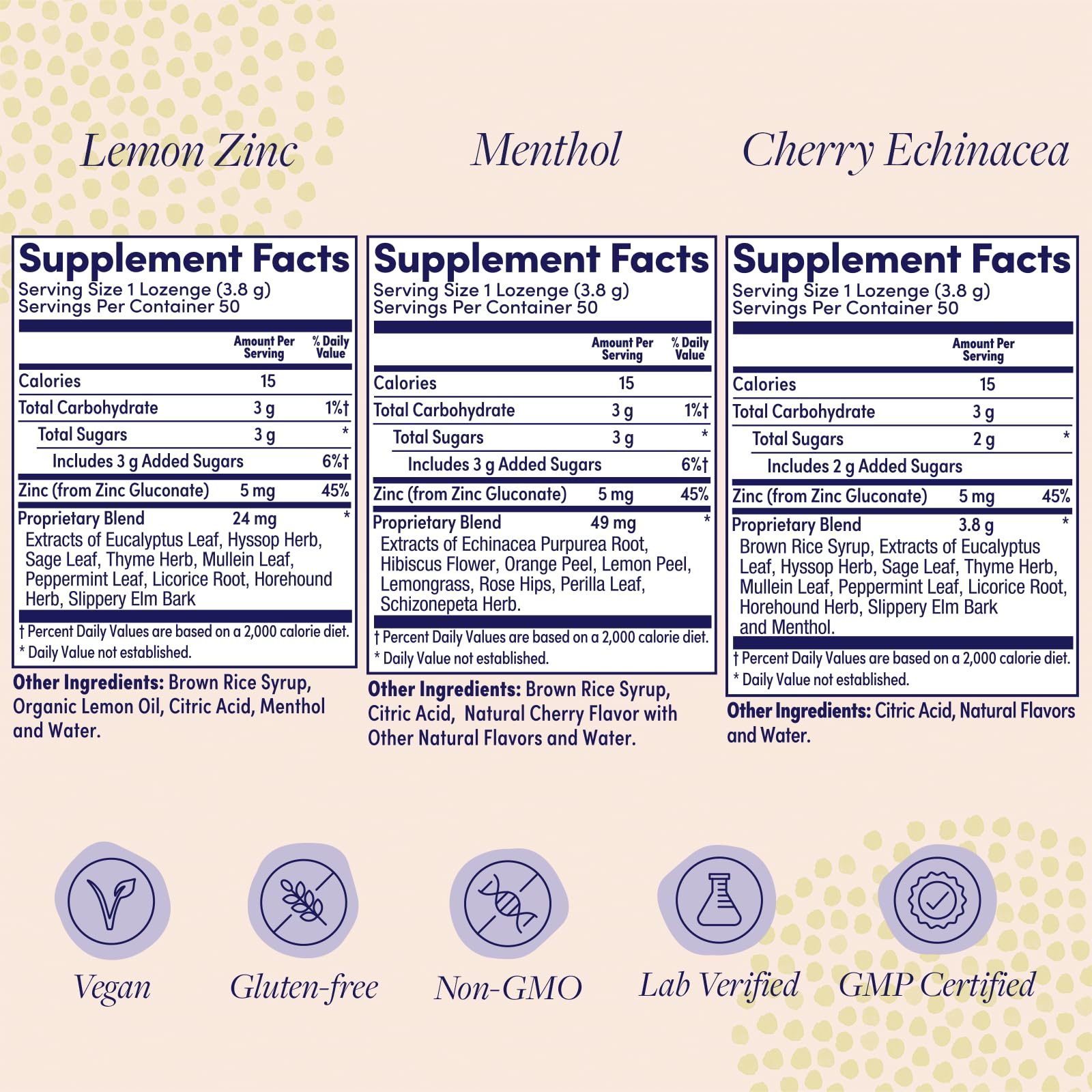 ZAND Immunity Variety 3 Pack: Lemon Zinc, Menthol & Cherry Echinacea Lozenges