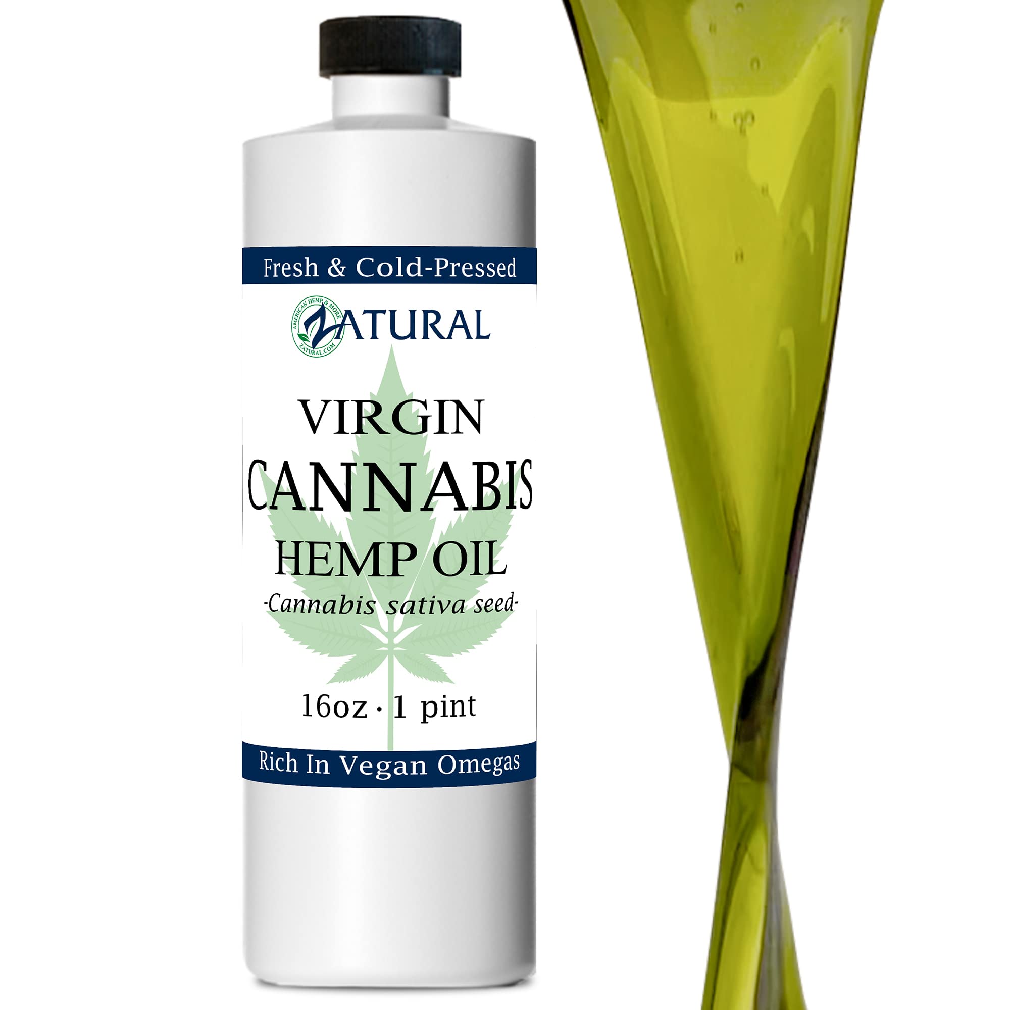 Zatural Hemp Oil 16 oz - Cold Pressed, 455,000mg, Omega 3 & 6, No Fillers | Therapeutic Grade