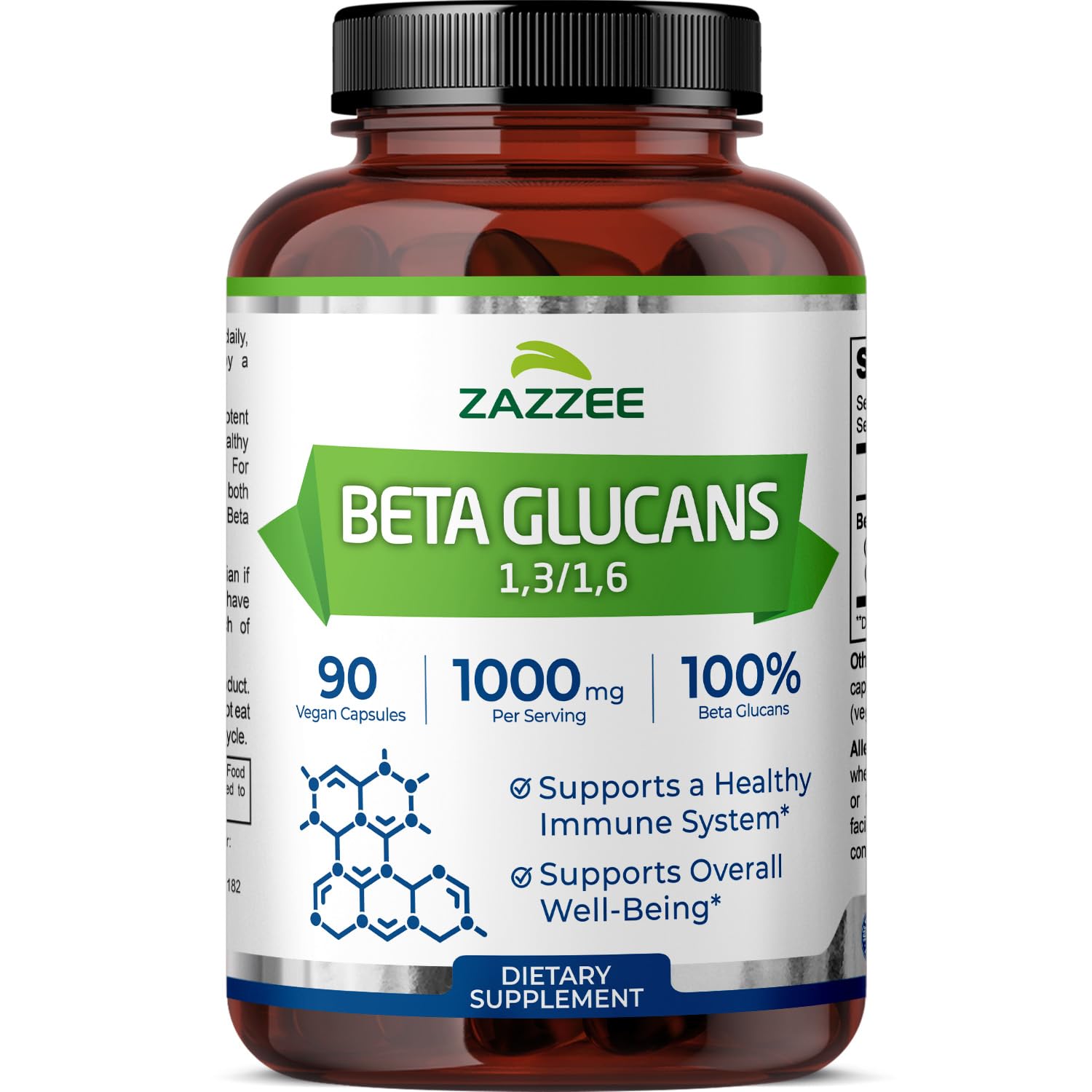 Zazzee Extra Strength Beta Glucans 1000 mg | 90 Vegan Capsules | Immune Support