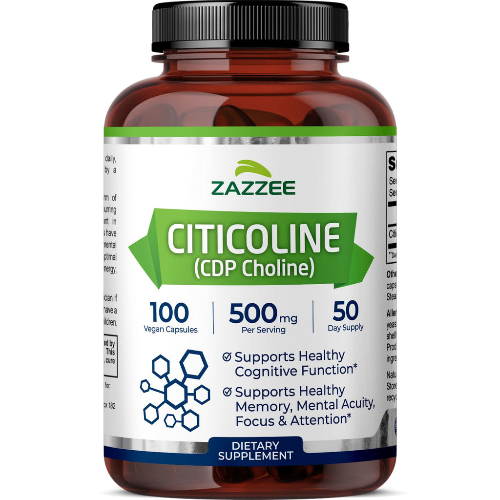 Zazzee Extra Strength Citicoline 500 mg – 100 Vegan Capsules | CDP Choline